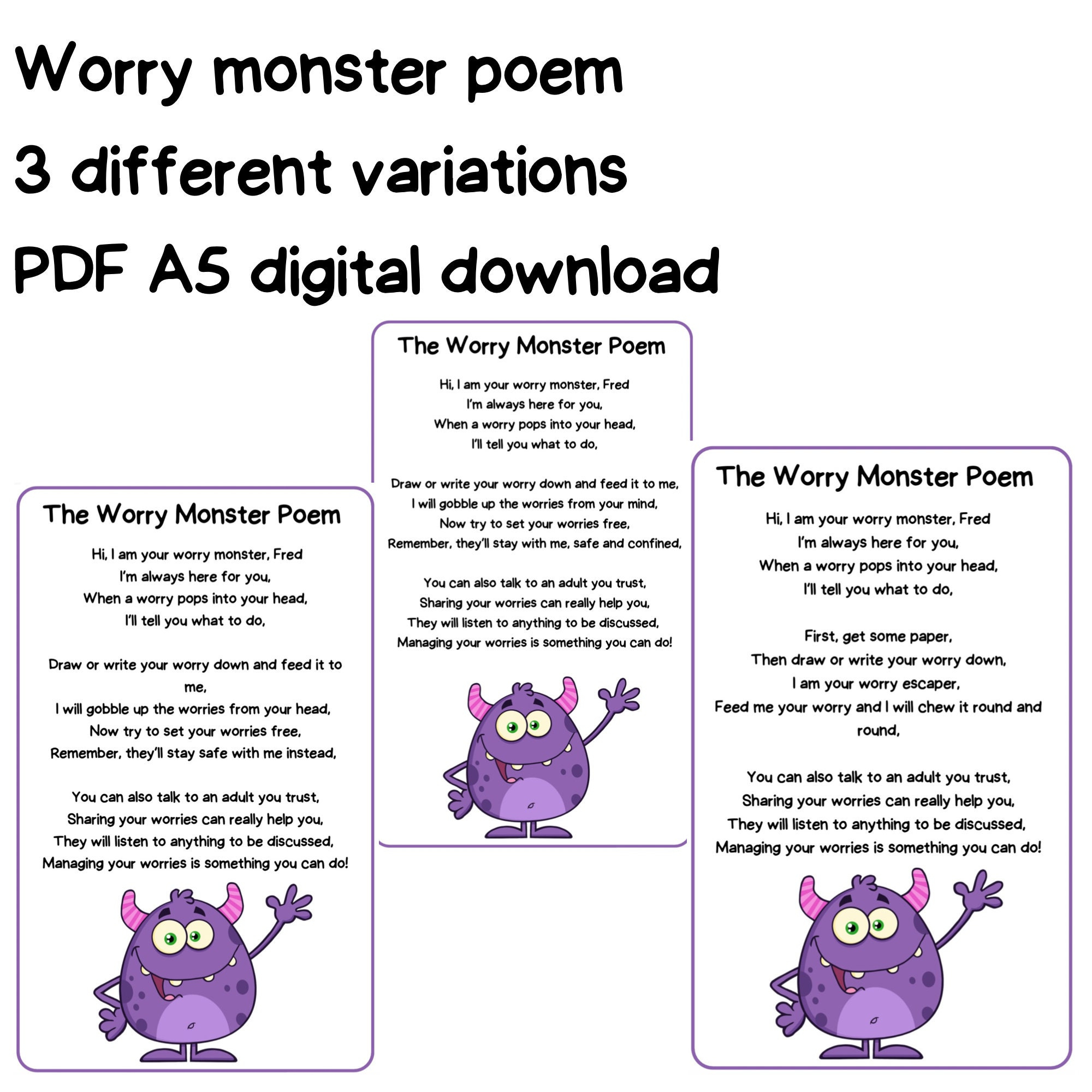 The Worry Monster Poem - Etsy Uk inside Printable Worry Box Poem