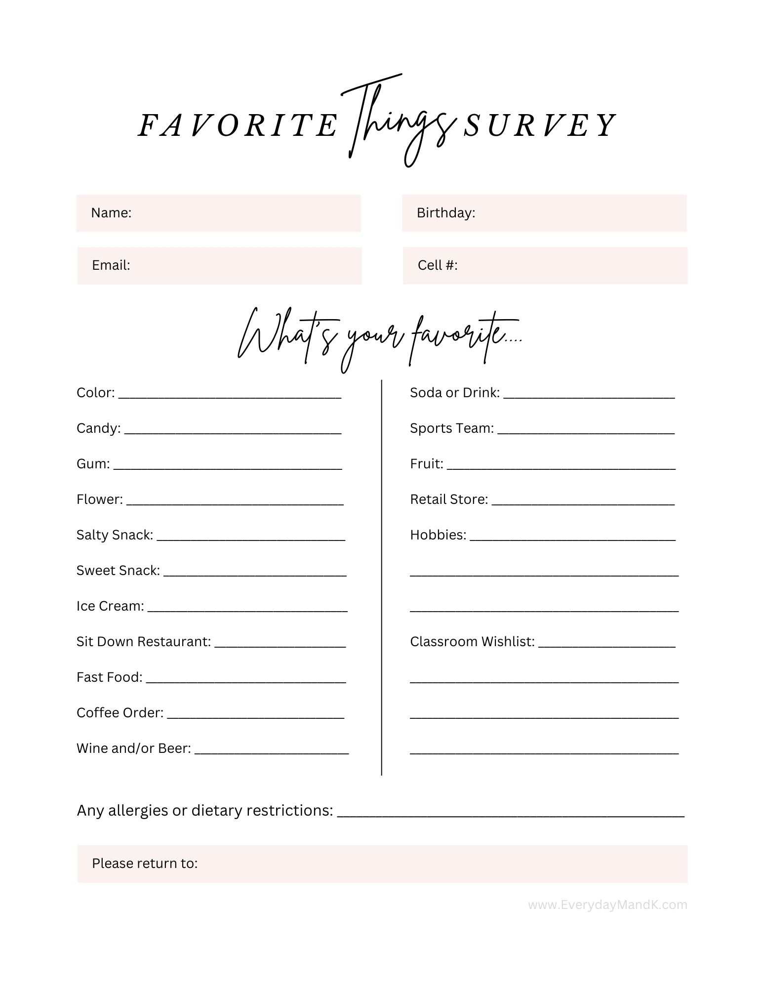 This Teacher &amp;#039;Favorite Things&amp;#039; Survey Is A Great Tool For Parents regarding Free Favorite Things Printable