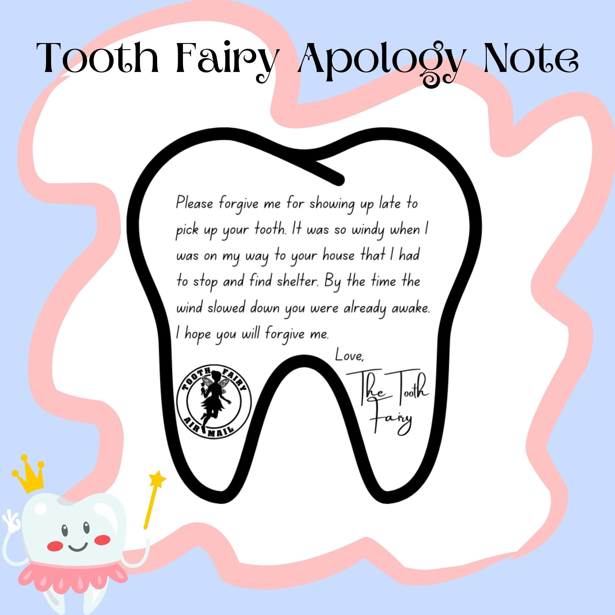 Tiny Tooth Fairy Apology Letter,Tooth Fairy Sorry,Tooth Fairy Note,I Forgot,Loose Tooth,The Tooth Fairy,Pdf Instant Download,Kid Printable, throughout Free Printable Tooth Fairy Apology Letter Printable