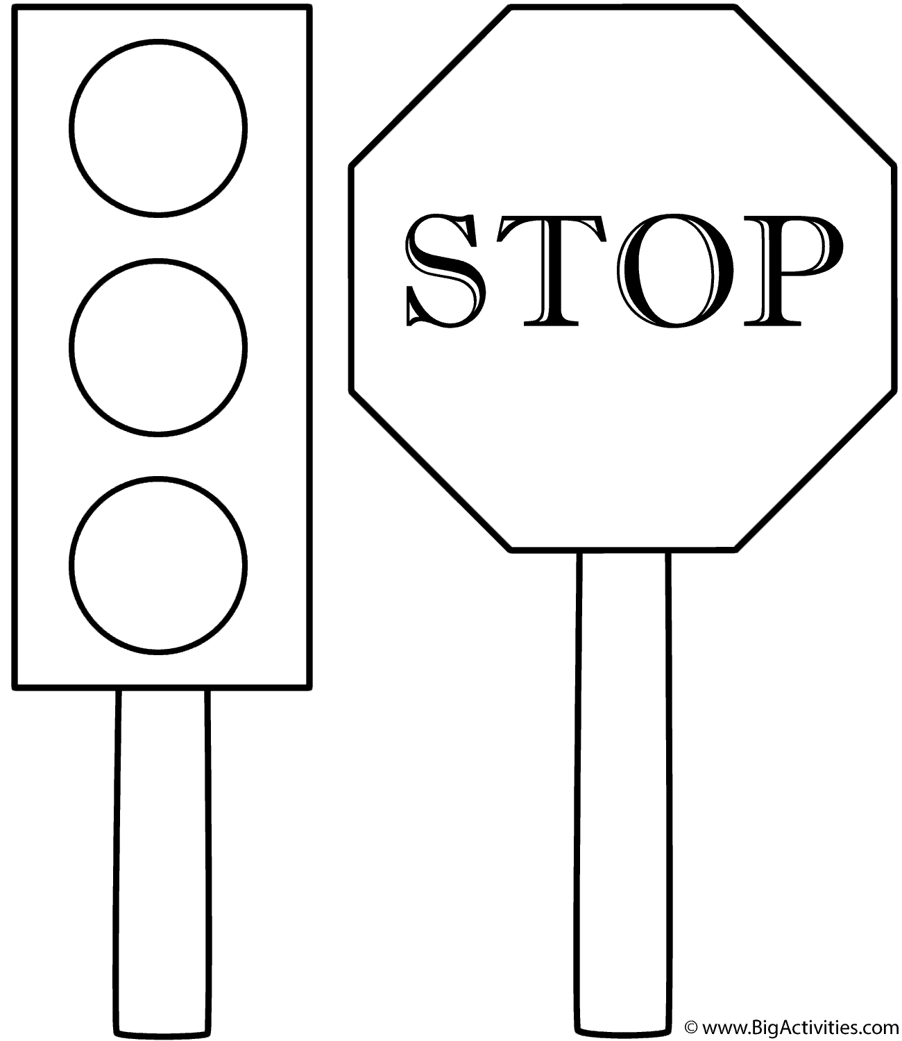 Traffic Light And Stop Sign - Coloring Page (Safety) in Printable Traffic Light Worksheet