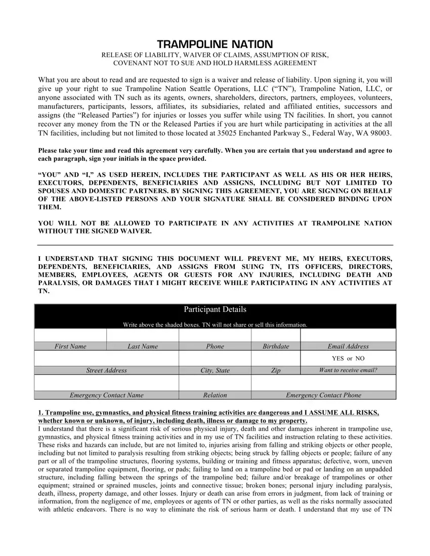 Trampoline Waiver ≡ Fill Out Printable Pdf Forms Online in Homeowner Free Printable Trampoline Waiver Form