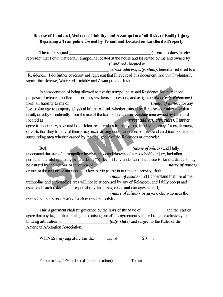 Trampoline Waiver For Rental Property: Fill Out &amp;amp; Sign Online | Dochub with regard to Homeowner Free Printable Trampoline Waiver Form