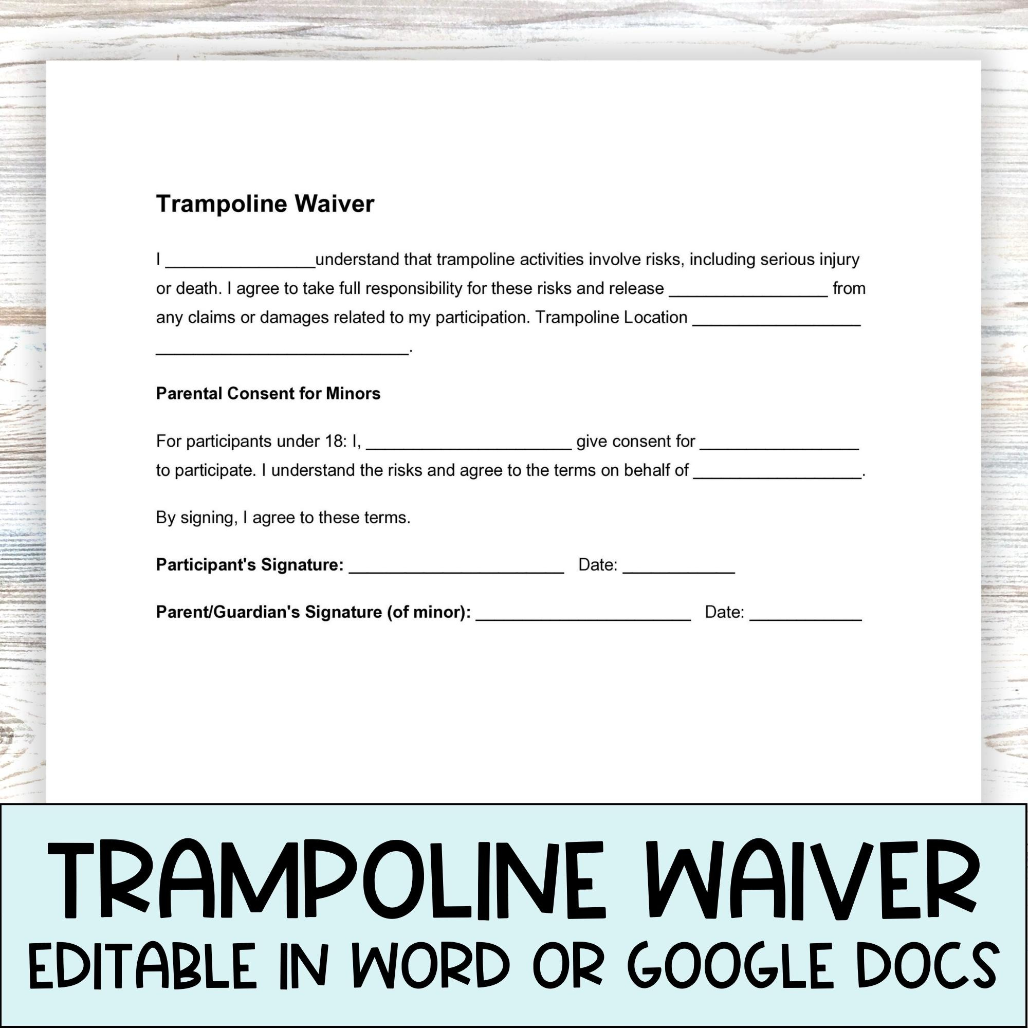 Trampoline Waiver Template, Hold Harmless Agreement, Assumption Of inside Homeowner Free Printable Trampoline Waiver Form