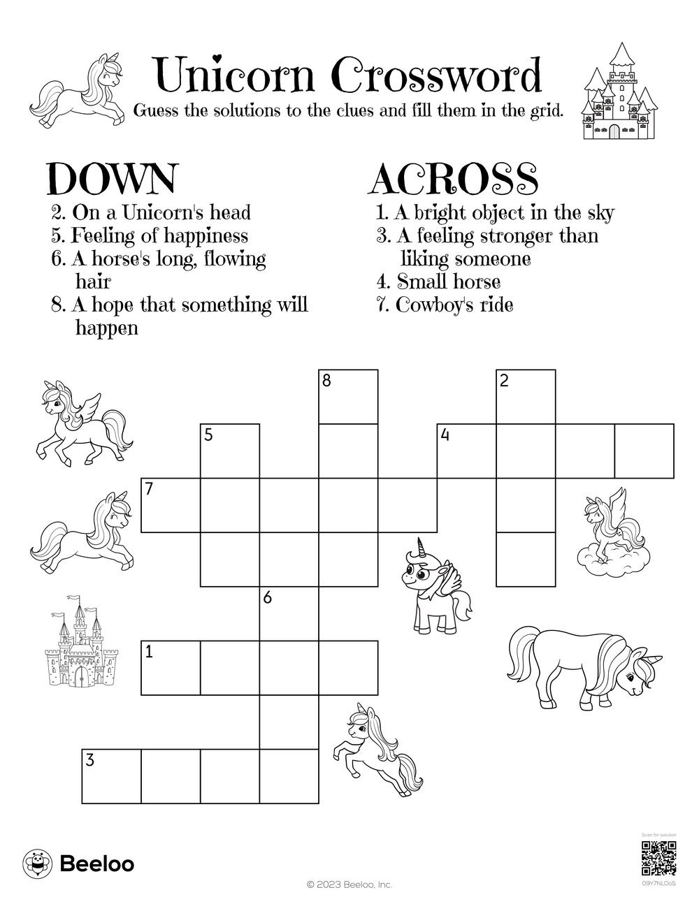 Unicorn-Themed Crossword Puzzles • Beeloo Printable Crafts And pertaining to Printable Kids Crossword Puzzles