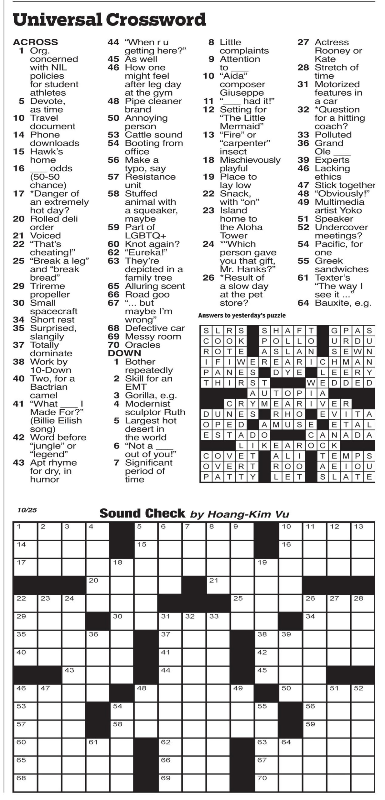 Universal Crossword - Puzzles with regard to Printable Universal Crossword