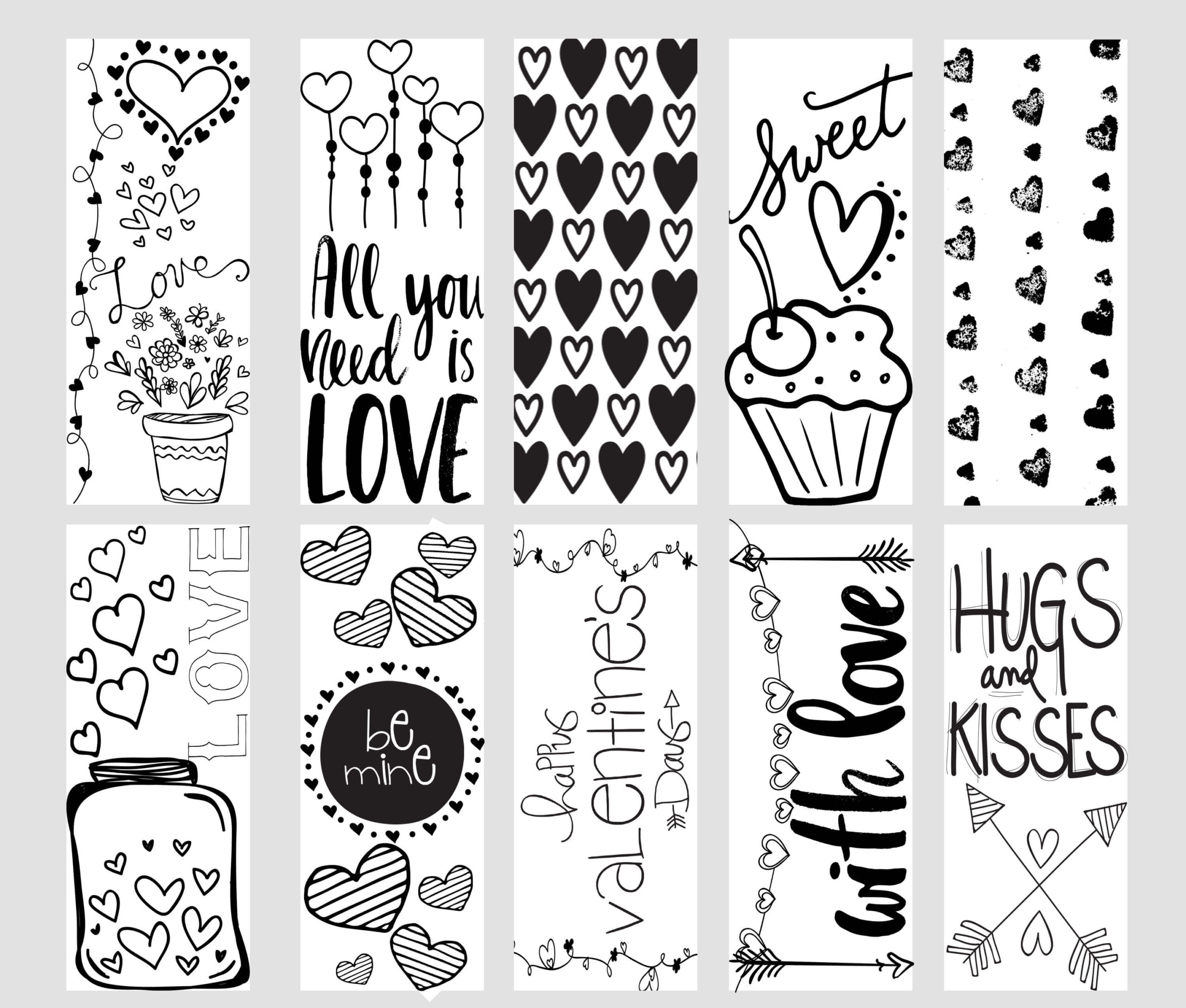 Valentine Printable Coloring Page Bookmarks - Yummi Haus intended for Free Printable Valentine Bookmarks To Color