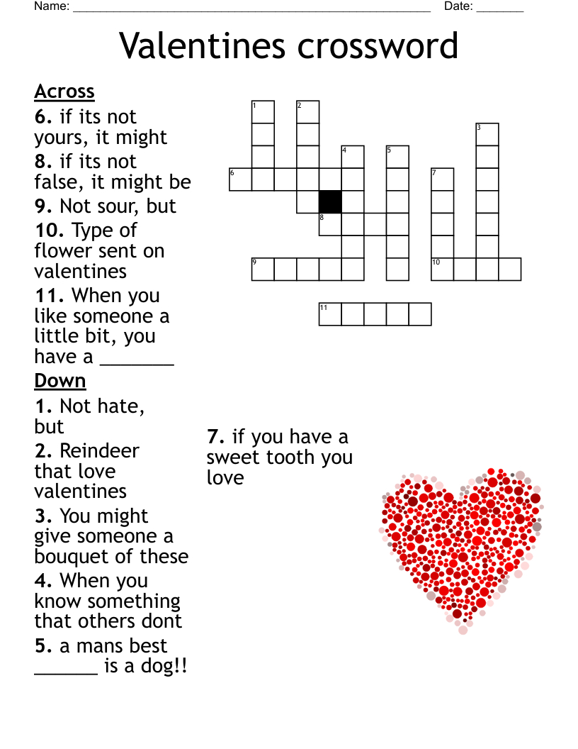 Valentines Crossword - Wordmint pertaining to Valentine&amp;amp;#039;s Day Crossword Printable