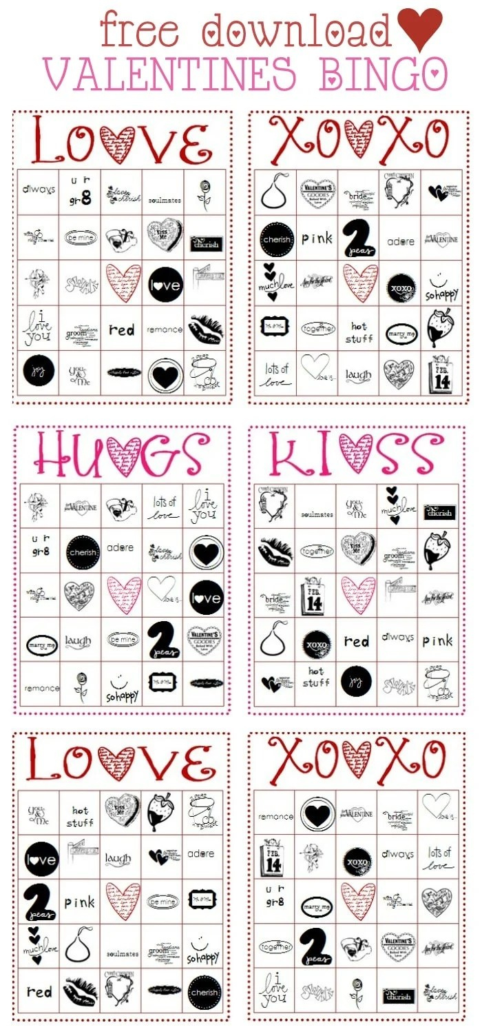 Valentines Day Bingo Free Printables - Printable Party Favors regarding Free Printable Valentine Bingo Cards For Large Groups