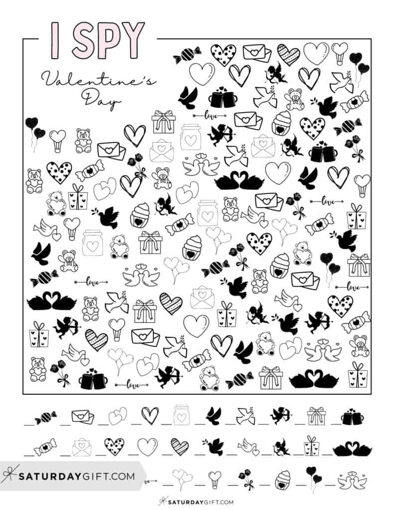 Valentine&amp;#039;S Day I Spy Printable - Cute &amp;amp; Free | Saturdaygift throughout Free Printable Hidden Pictures Valentines Printables
