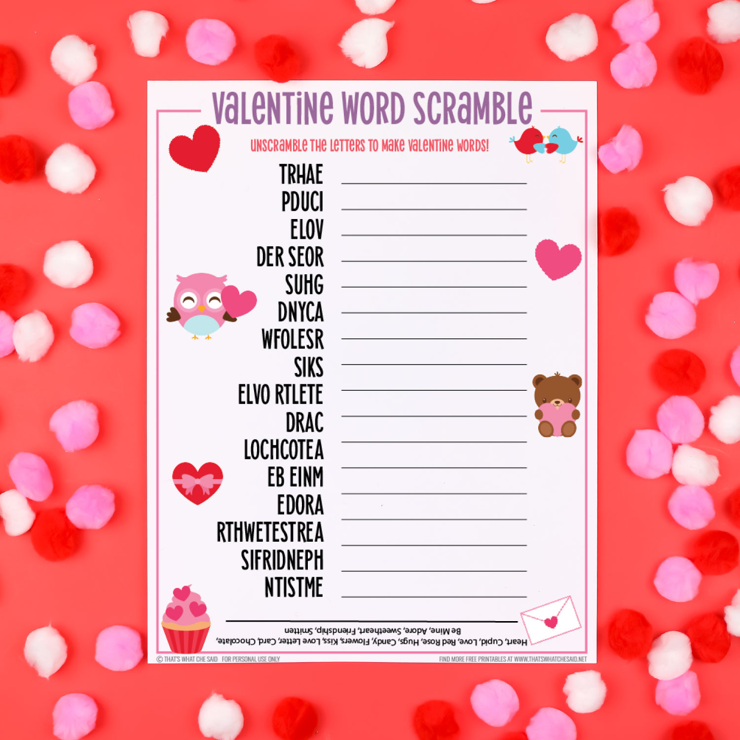 Valentine&amp;#039;S Day Word Scramble + 20 Free Valentine Printables with regard to Free Printable Valentine Game