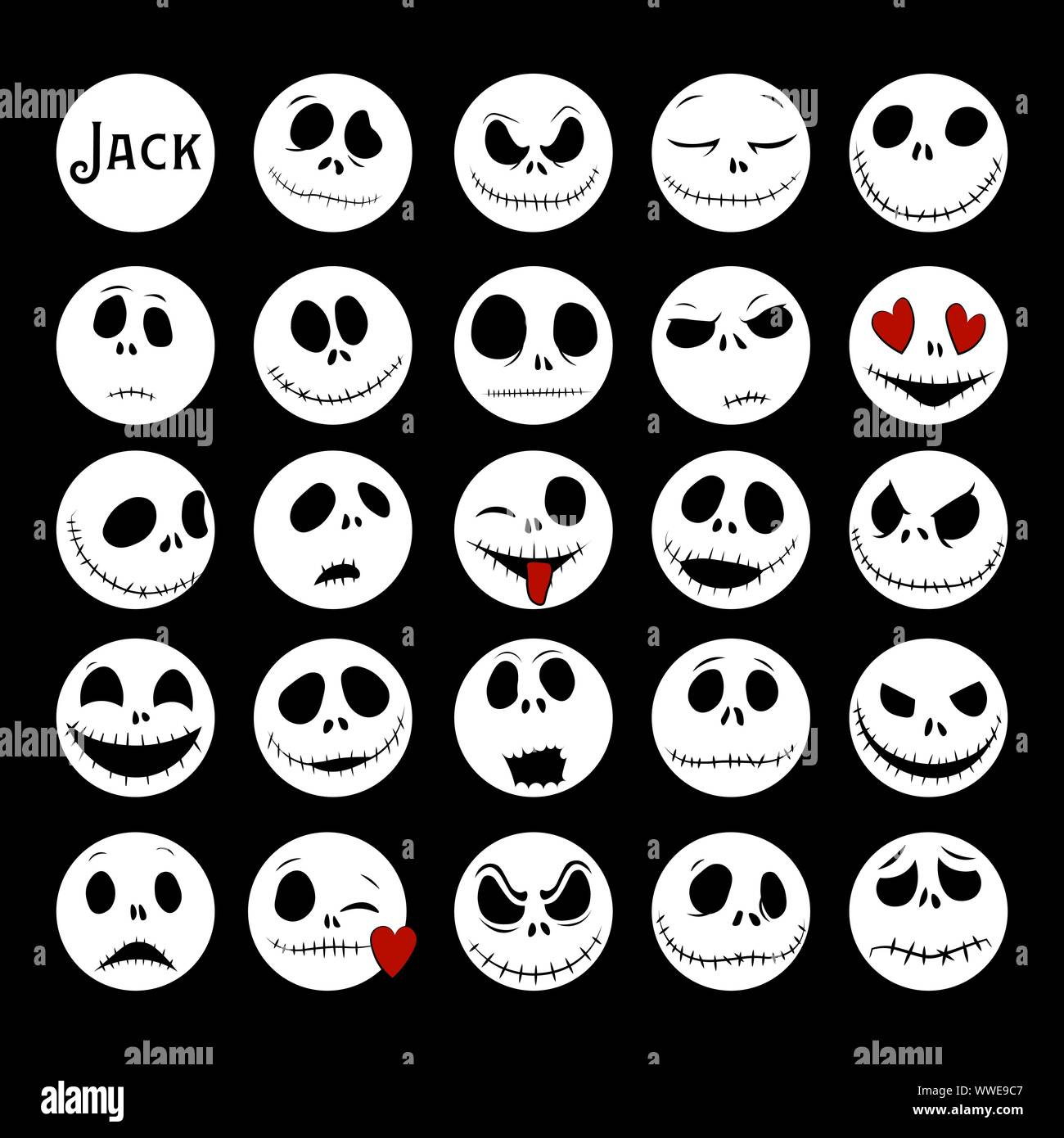 Vector Collection Of Halloween Faces. The Nightmare Before with Jack Skellington Printable Face