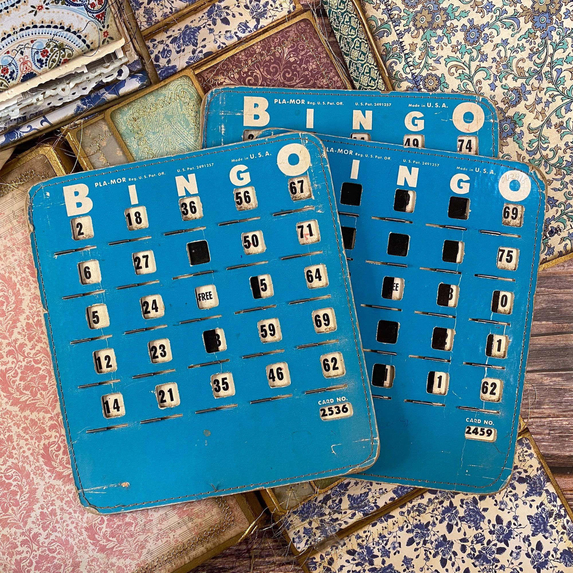 Vintage Bingo Cards Shutter Slide With Stitched Edges | Cyan Blue intended for Bingo Cards With Slides