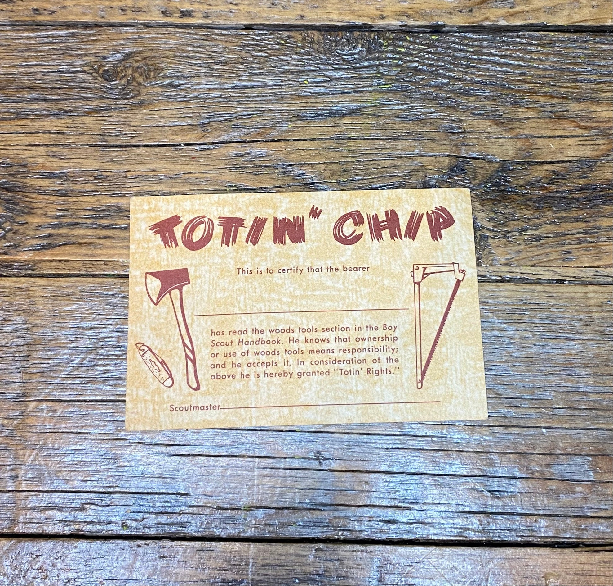 Vintage Totin&amp;#039; Chip Boy Scouts Collectible Memorabilia Blank - Etsy within Printable Totin Chip Card