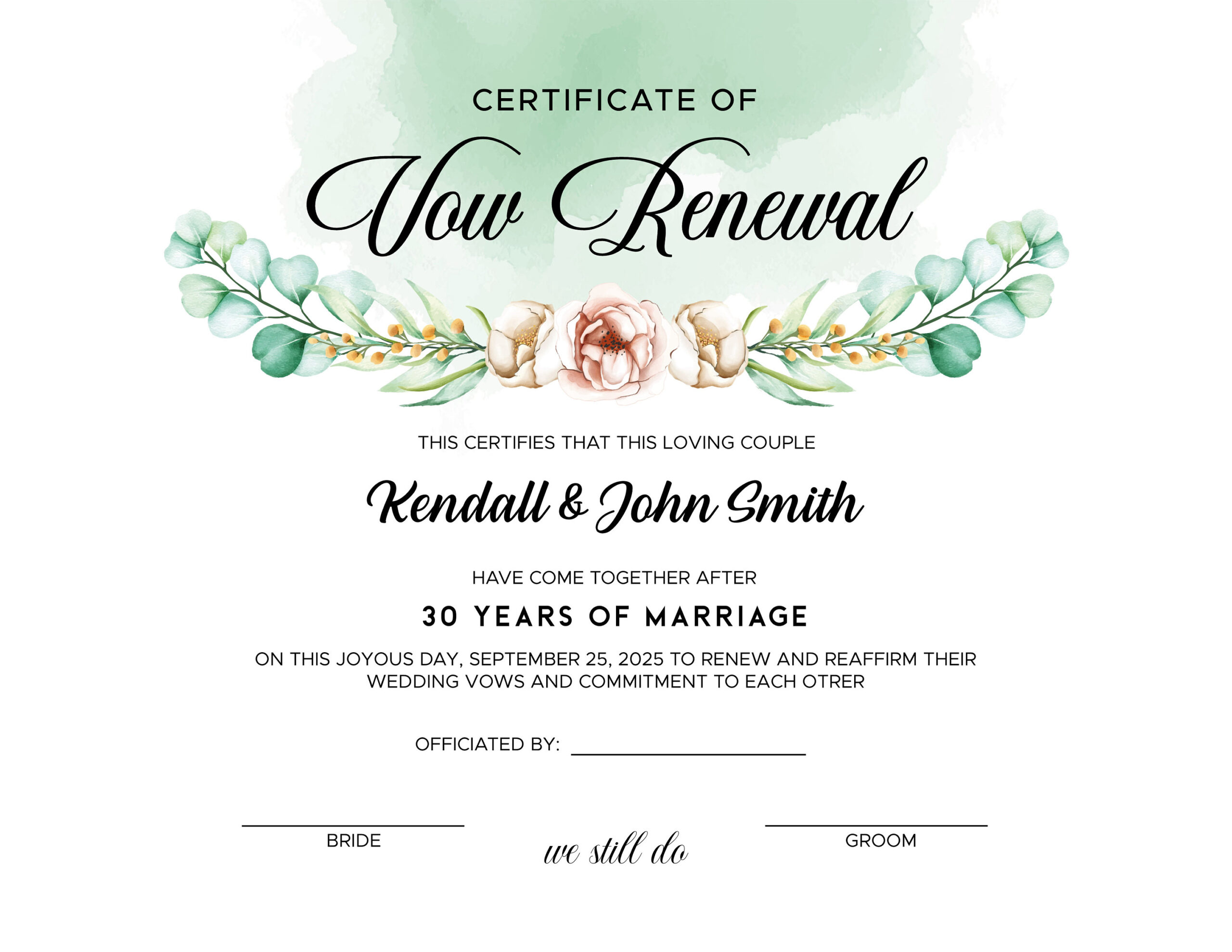 Vow Renewal Certificate. Editable Printable Wedding Certificate in Free Printable Vow Renewal Certificate