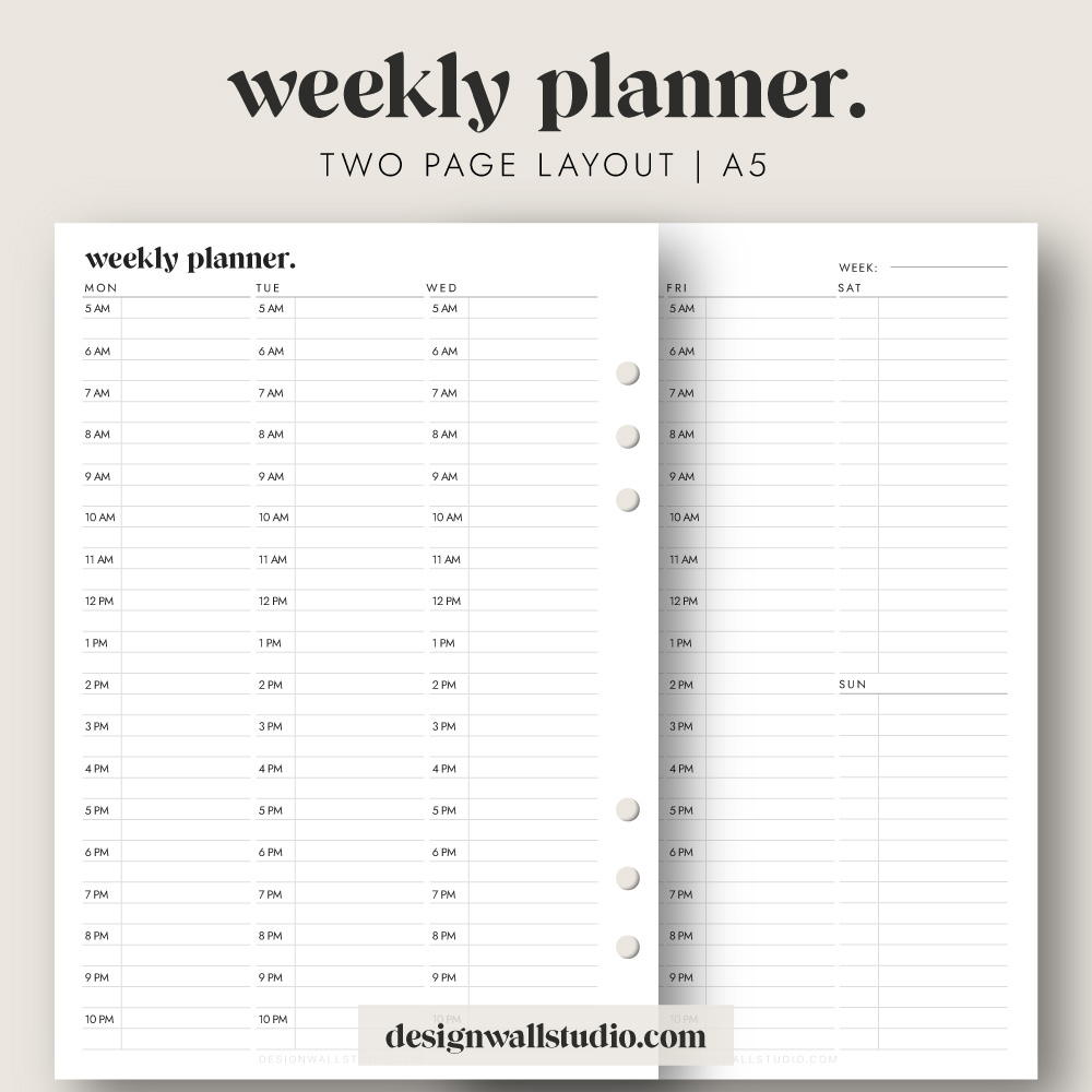 Weekly Planner Printable Insert (A5) – Free Download | Two Page Layout for A5 Planner Inserts Free Printables