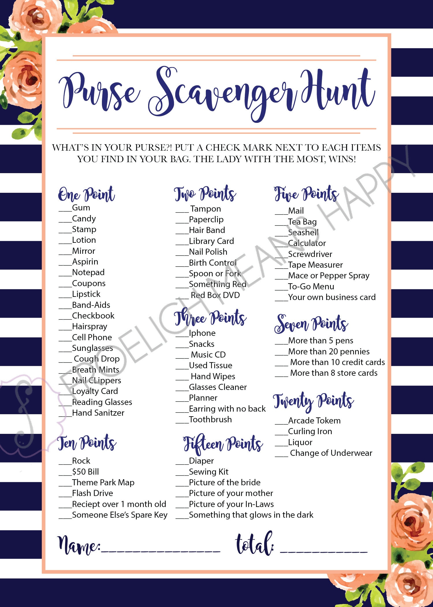 What&amp;#039;S In Your Purse?! Purse Scavenger Hunt Baby Or Bridal Shower in Purse Scavenger Hunt Printable Free