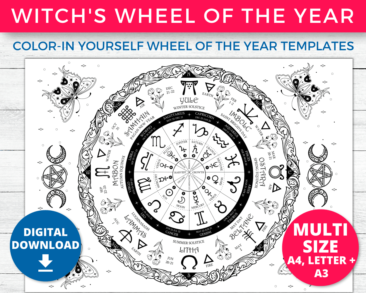 Wheel Of The Year Coloring Pages | Printable Grimoire Pages For regarding Printable Wheel Of The Year