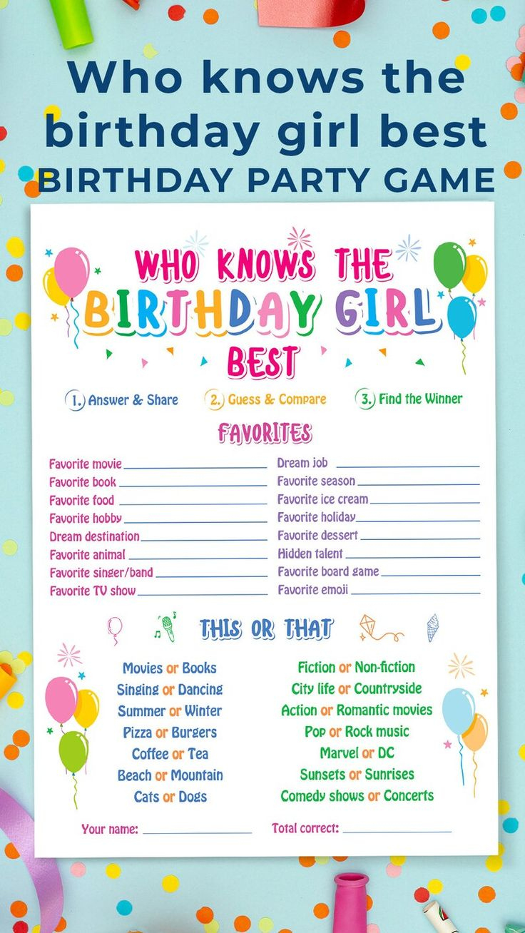 Who Knows The Birthday Girl Best, Birthday Quiz, Birthday in Free Printable Birthday Trivia Games