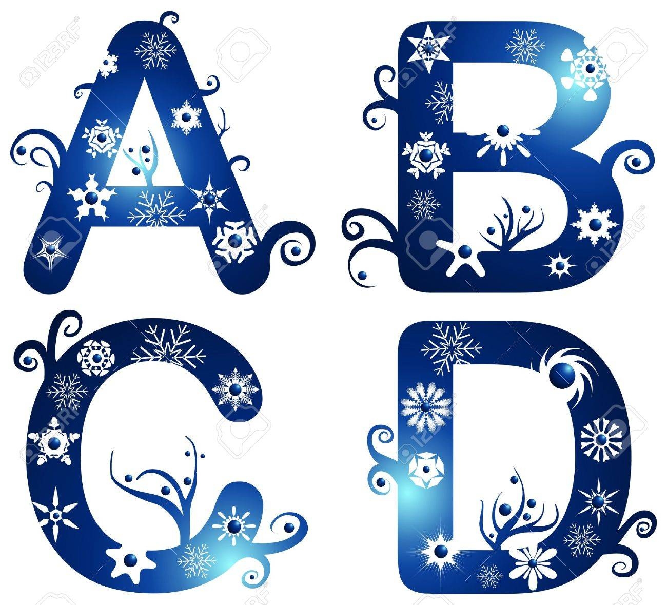 Winter Alphabet Set Letters A - D Royalty Free Svg, Cliparts inside Free Printable Winter Alphabet Letters
