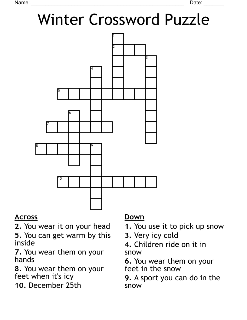 Winter Crossword Puzzle - Wordmint within Winter Crossword Printable