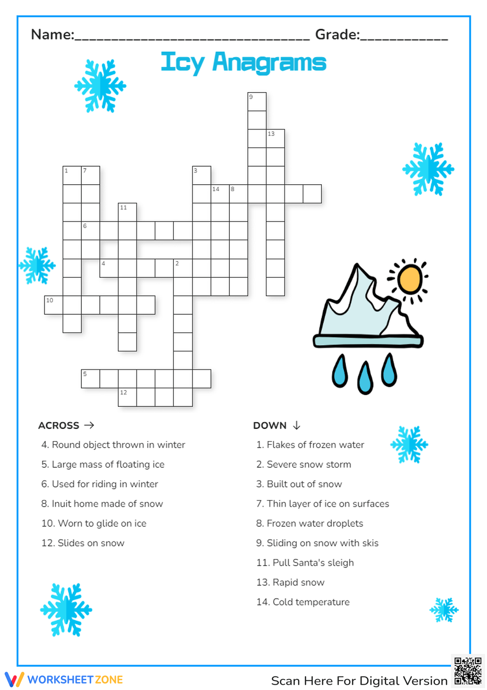 Winter Crossword Puzzle Worksheets 2025 pertaining to Winter Crossword Puzzles Printable
