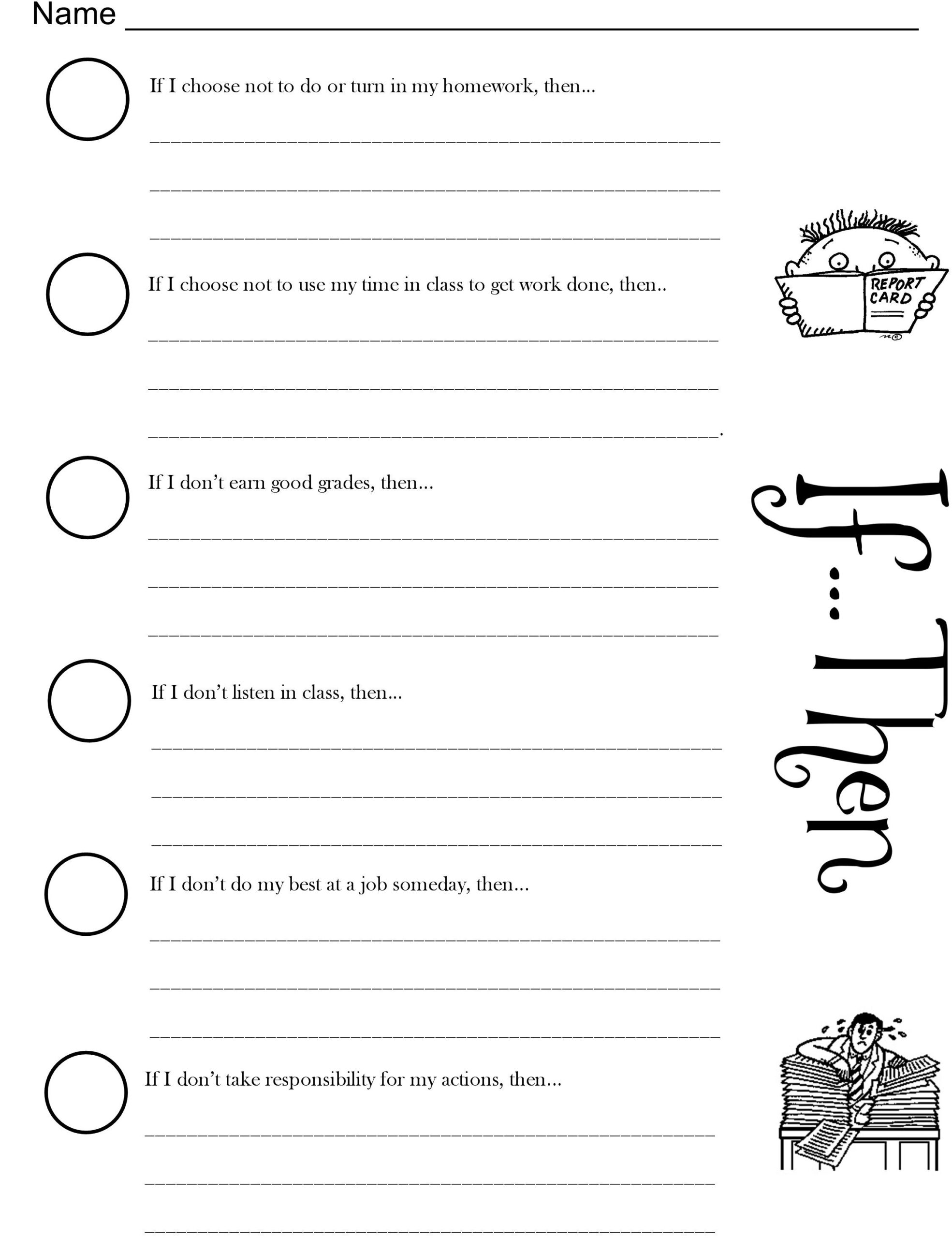 Worksheet For Ifthen (Understanding Consequences/Academic intended for Free Printable Actions And Consequences Worksheets