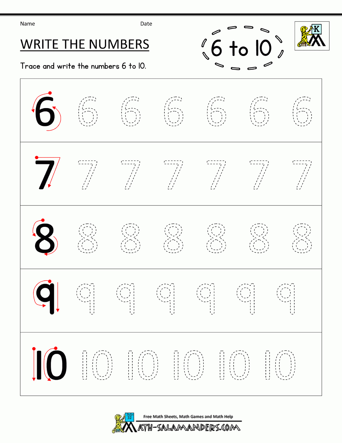 Writing-Number-Worksheets-Write-The-Numbers-6-To-10.Gif 1.150 regarding Numbers 6 to 10 Worksheet Printable