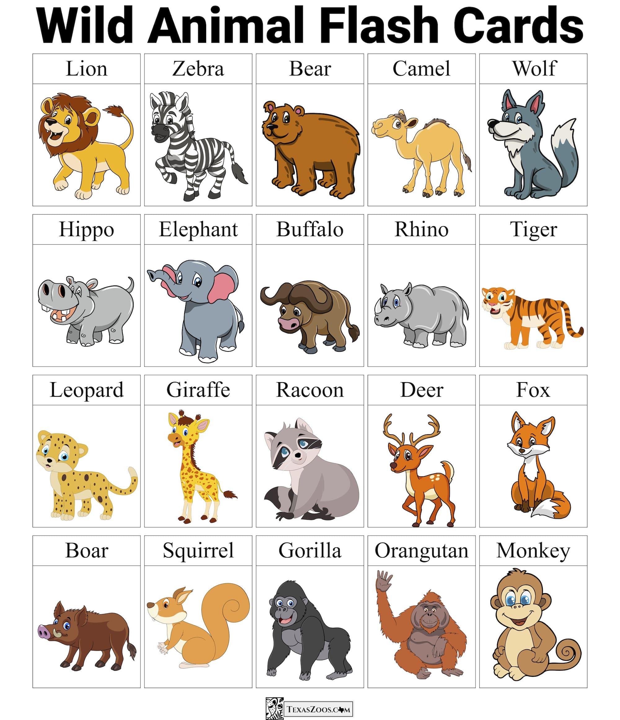 Zoo Animal Flashcards Free Printable pertaining to Free Printable Animals Flashcards