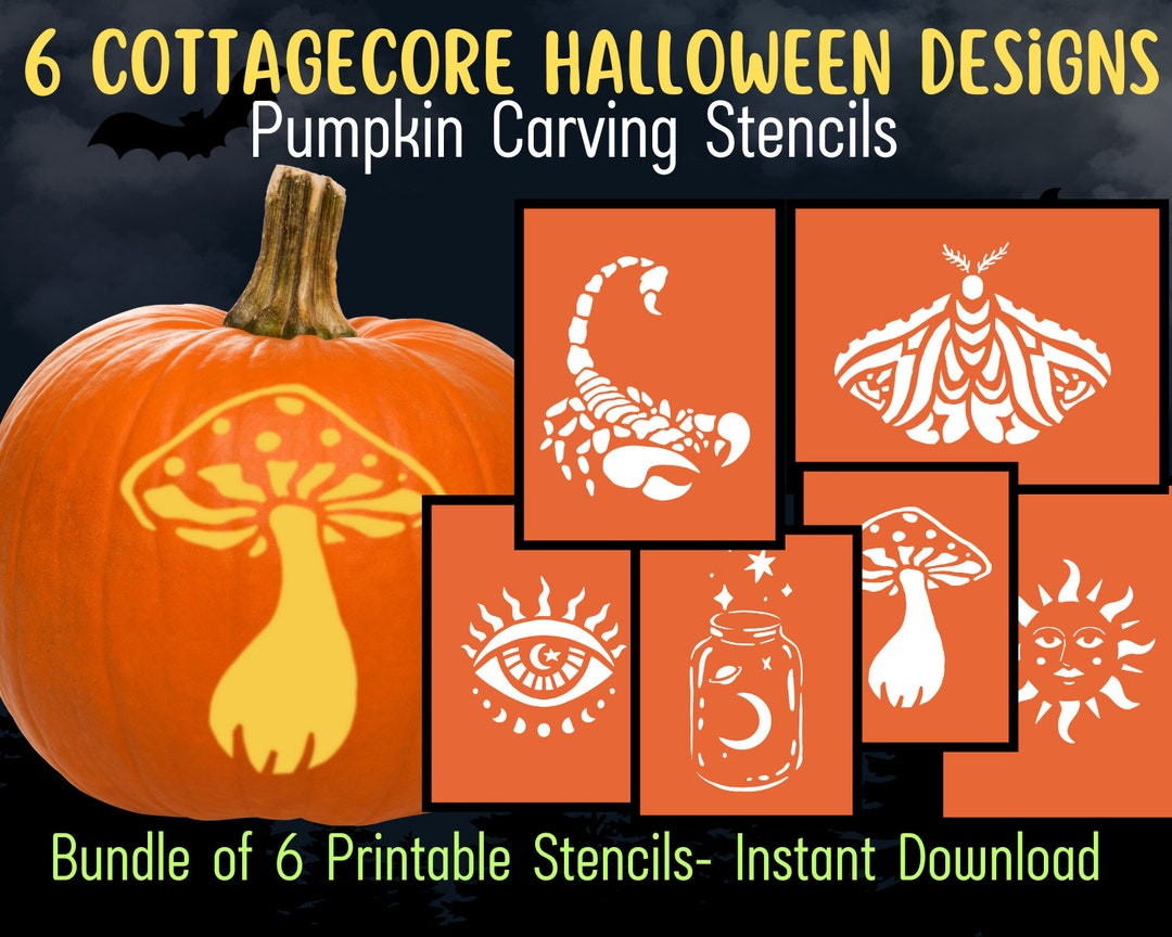 6 Cottagecore Designs For Pumpkin Carving Stencil, Halloween inside Printable Flower Pumpkin Stencils