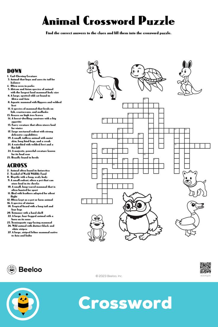 Animal Crossword Puzzle inside Animal Crossword Puzzles Printable