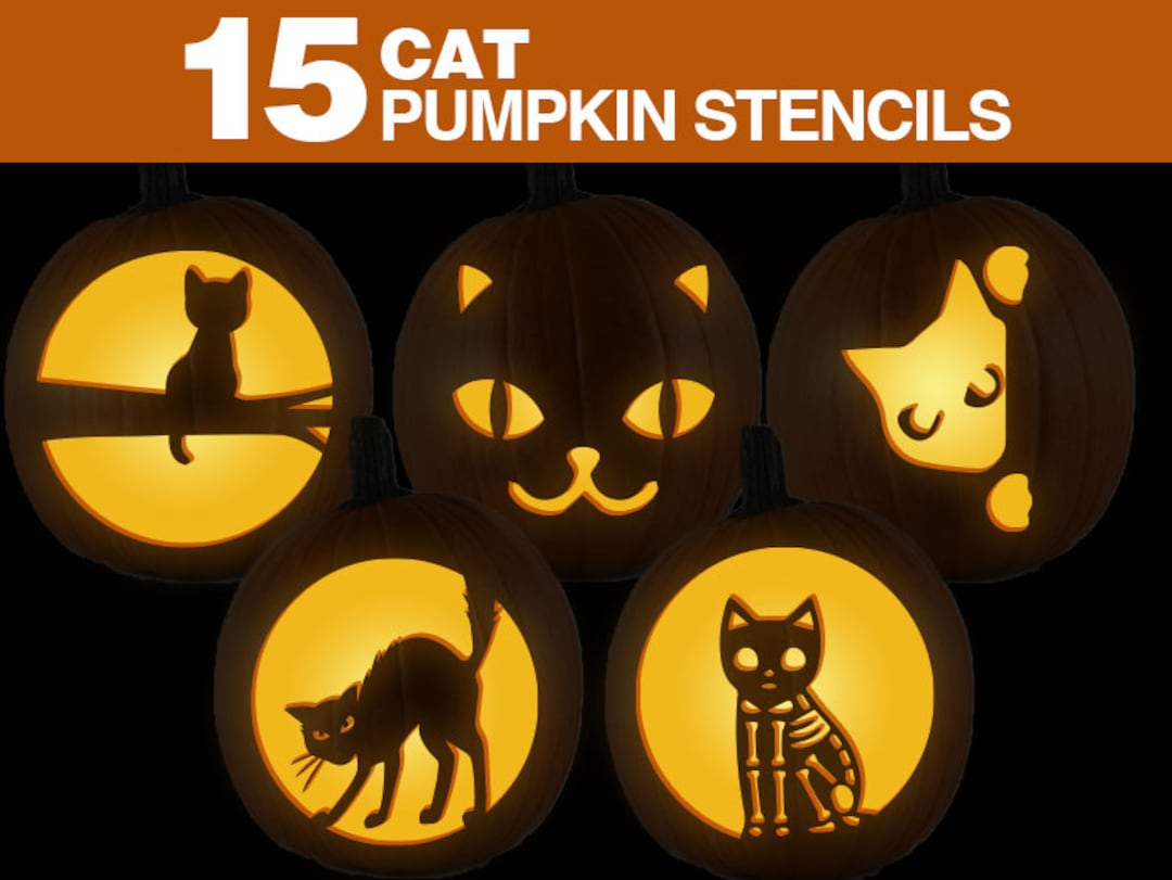 Cat Pumpkin Stencils || Printable Cat Pumpkin Carving Stancils Set intended for Printable Cat Face Pumpkin Stencil