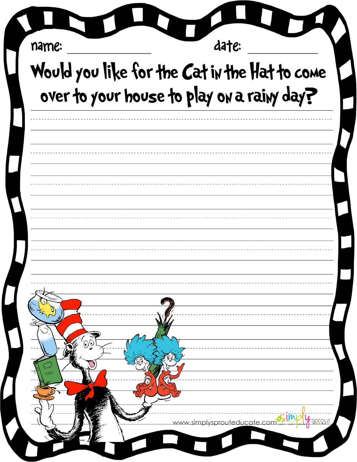 Celebrate Reading With The Cat In The Hat - Simply Sprout in Printable Dr Seuss Writing Prompt