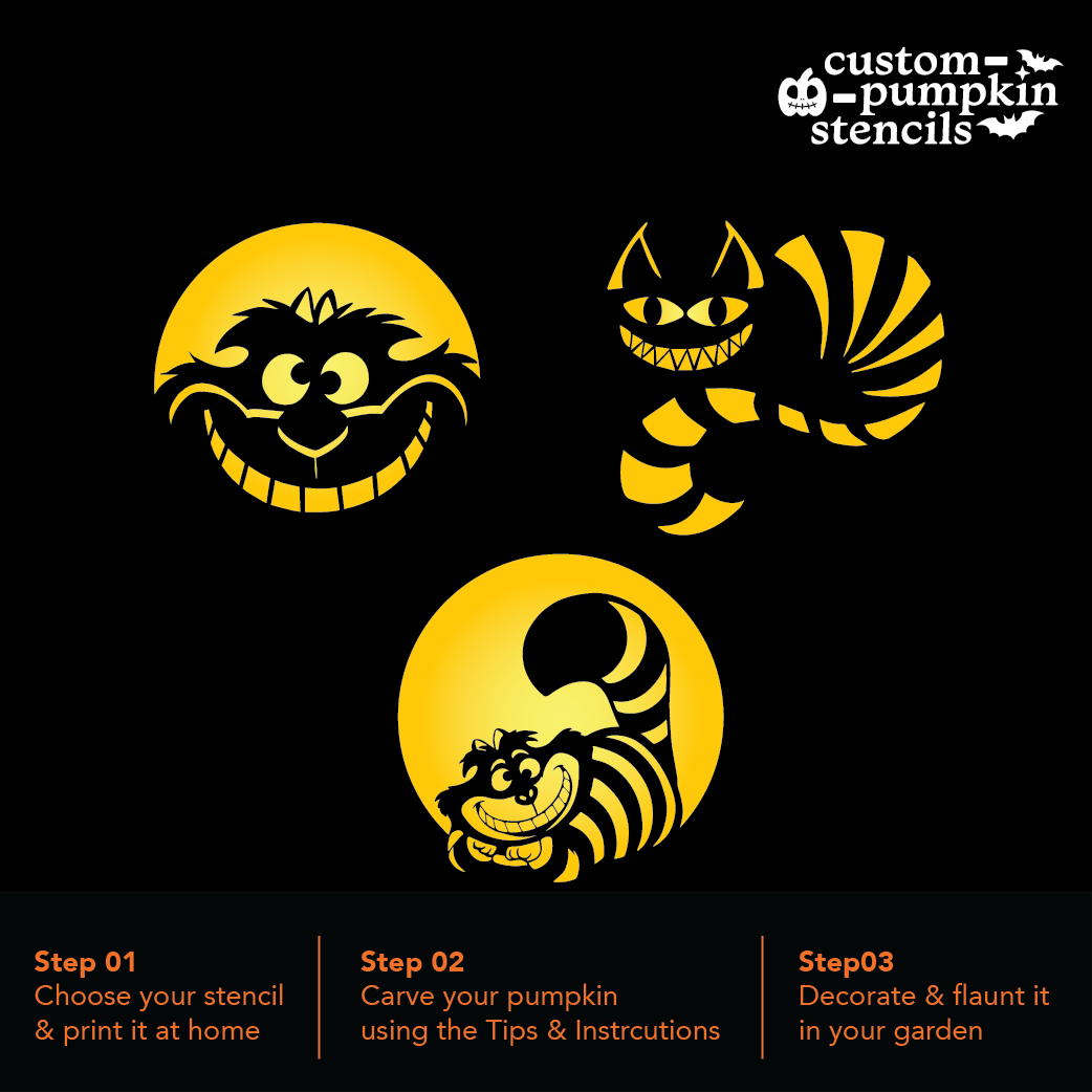 Cheshire Cat Pumpkin Carving Stencil - Custom Pumpkin Stencils 2025 intended for Cheshire Cat Pumpkin Stencil Printable