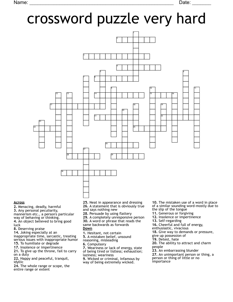 Crossword Puzzle Very Hard - Wordmint within Crossword Puzzles Printable Hard
