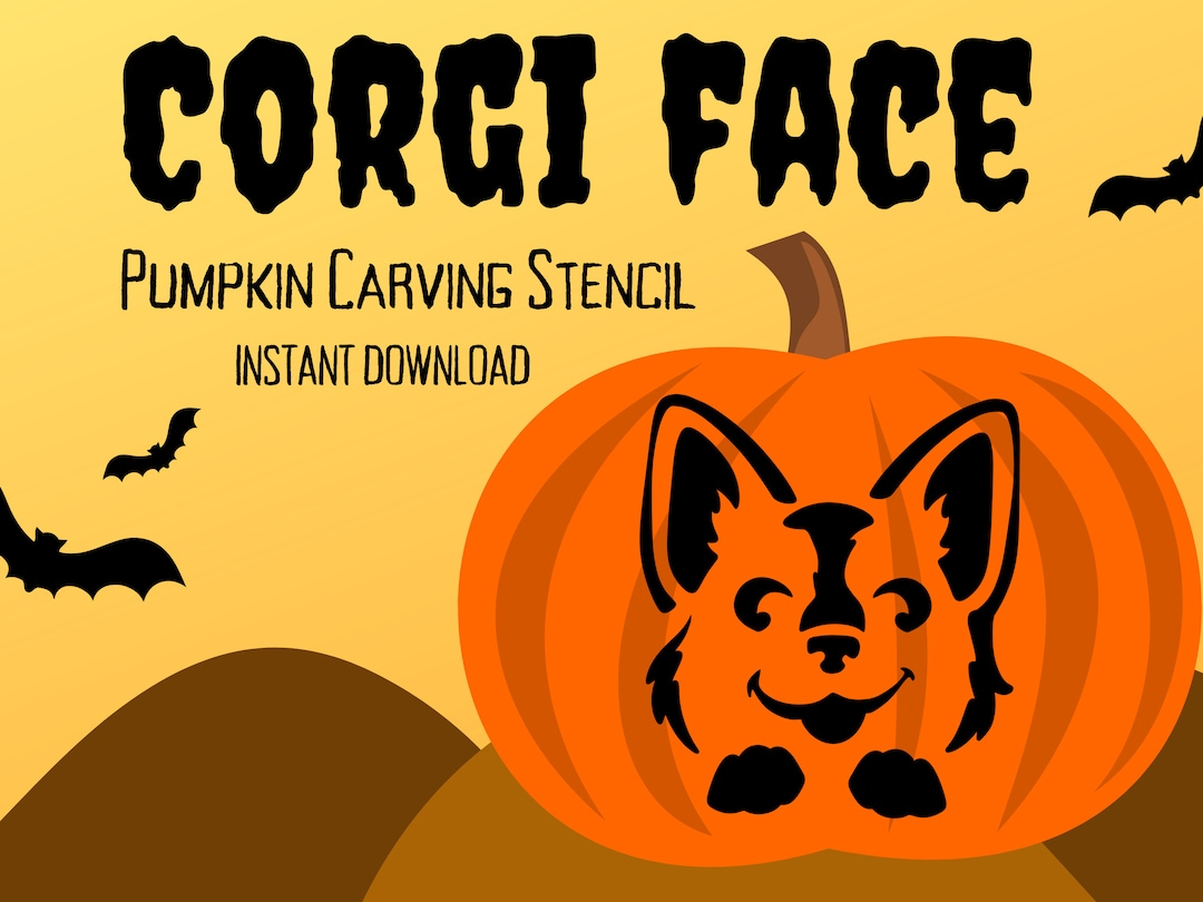 Cute Corgi Face Pumpkin Carving Stencil | 1 Unique Halloween Jack in Corgi Pumpkin Stencil Printable