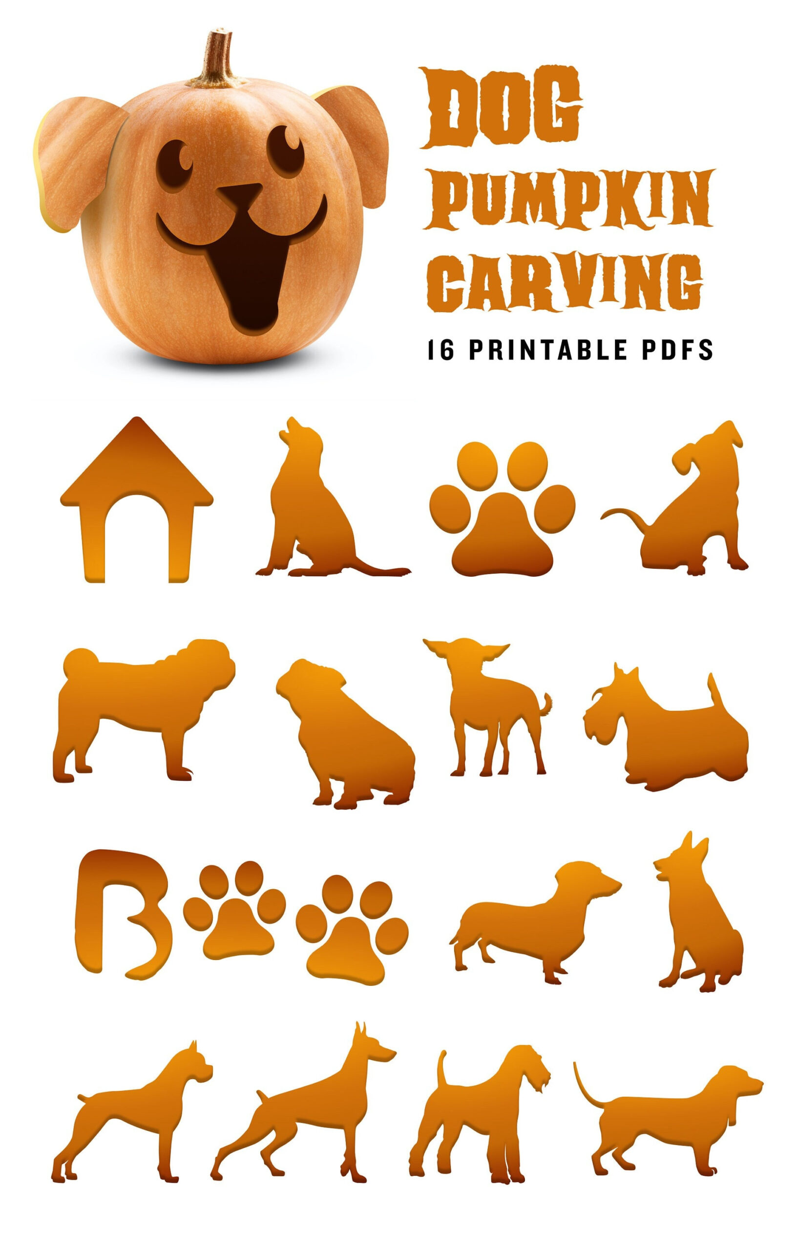 Dog Pumpkin Carving Stencil Pack | Halloween Pumpkin Patterns With with Free Printable Dog Pumpkin Stencils
