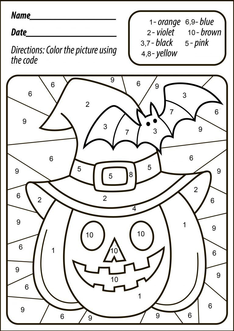 Fall And Halloween Themed Worksheets throughout Pumpkin Color By Number Printable