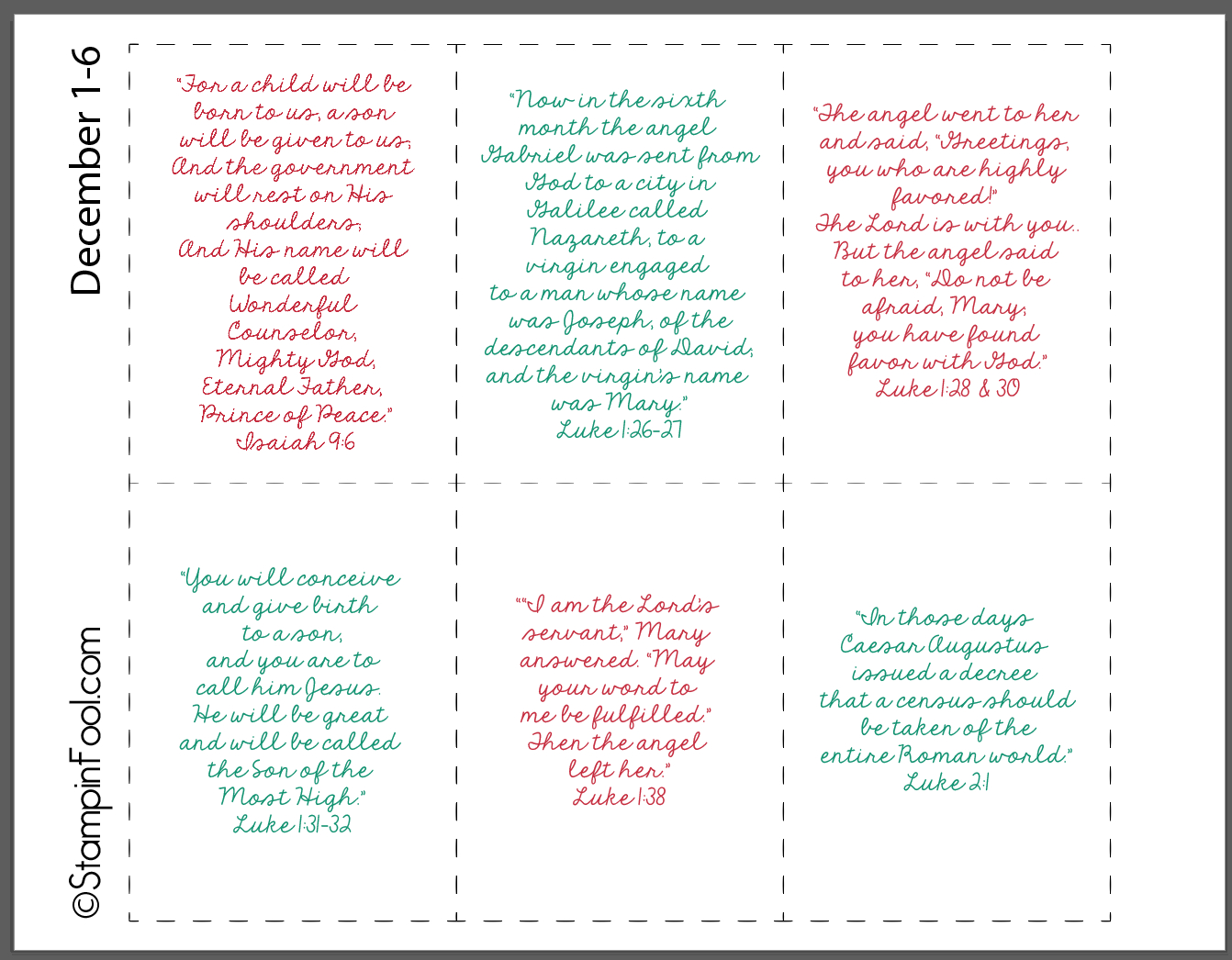 Free Printable Advent Calendar With Scriptures 2021 - Stampinfool with Free Printable Advent Verses