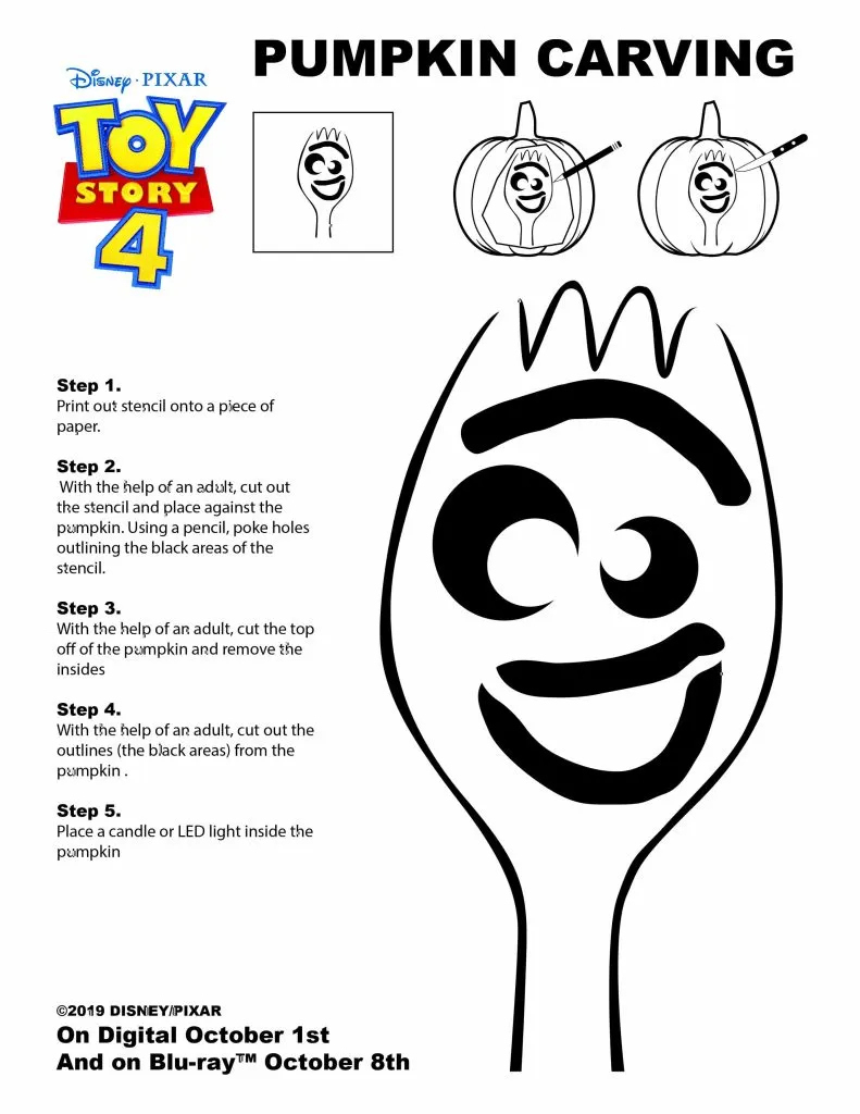 Free Toy Story 4 'Forky' Pumpkin Carving Halloween Template ~ Free throughout Printable Toy Story Pumpkin Stencil