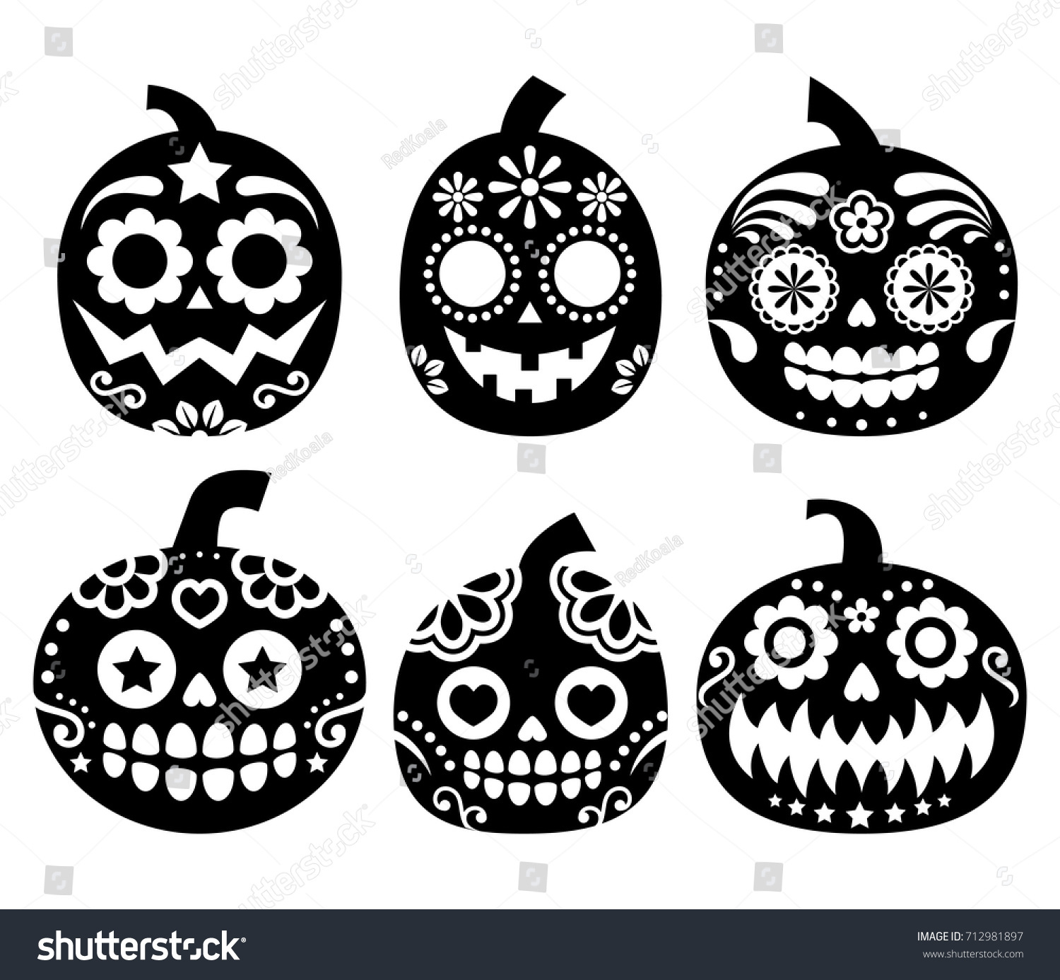 Halloween Kürbis-Vektordesign - Mexikanischer Zuckerschädel-Stil inside Printable Day Of The Dead Pumpkin Stencil