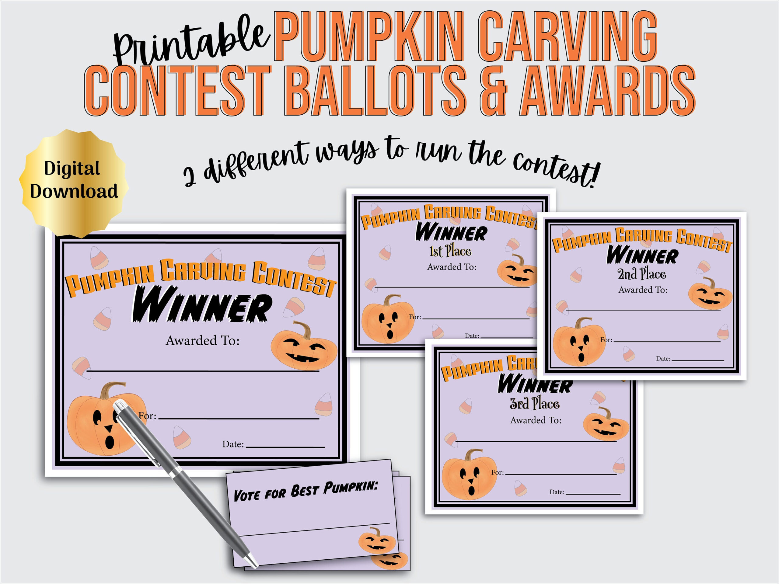 Halloween Pumpkin Carving Contest Printable Bundle, Voting Ballots for Pumpkin Voting Ballots Free Printable