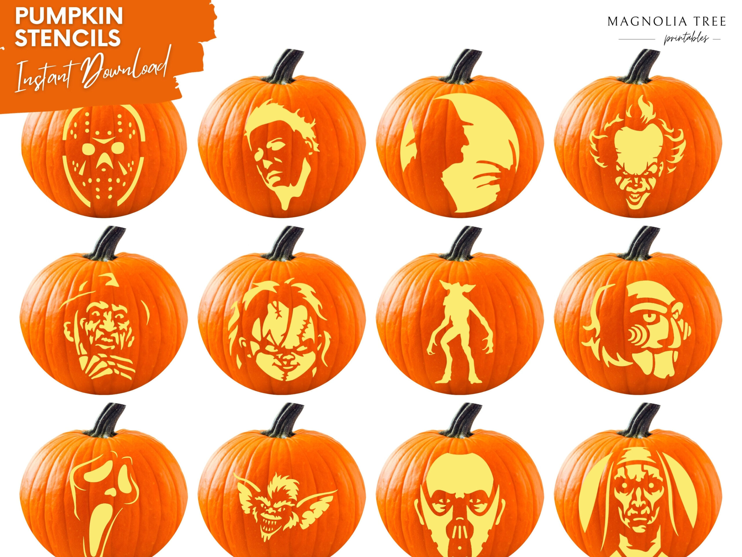 Horrorfilm Bundle Druckbare Kürbis Schablonen: Pdf Vorlage in Printable Horror Movie Pumpkin Stencils