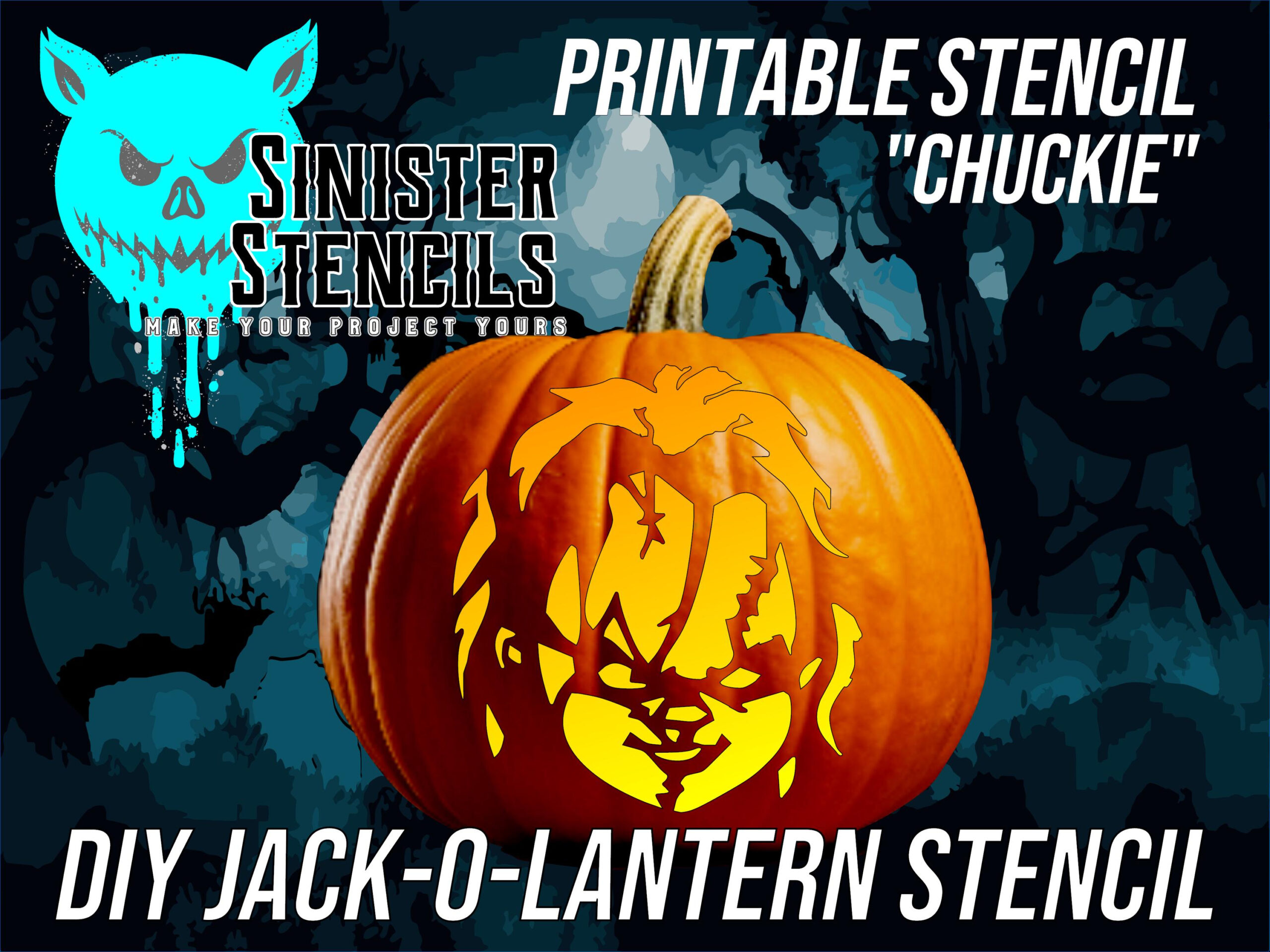 Instant Download Pumpkin Stencil: Printable &amp;quot;Chuckie&amp;quot; Jackolantern with regard to Chucky Pumpkin Stencil Printable