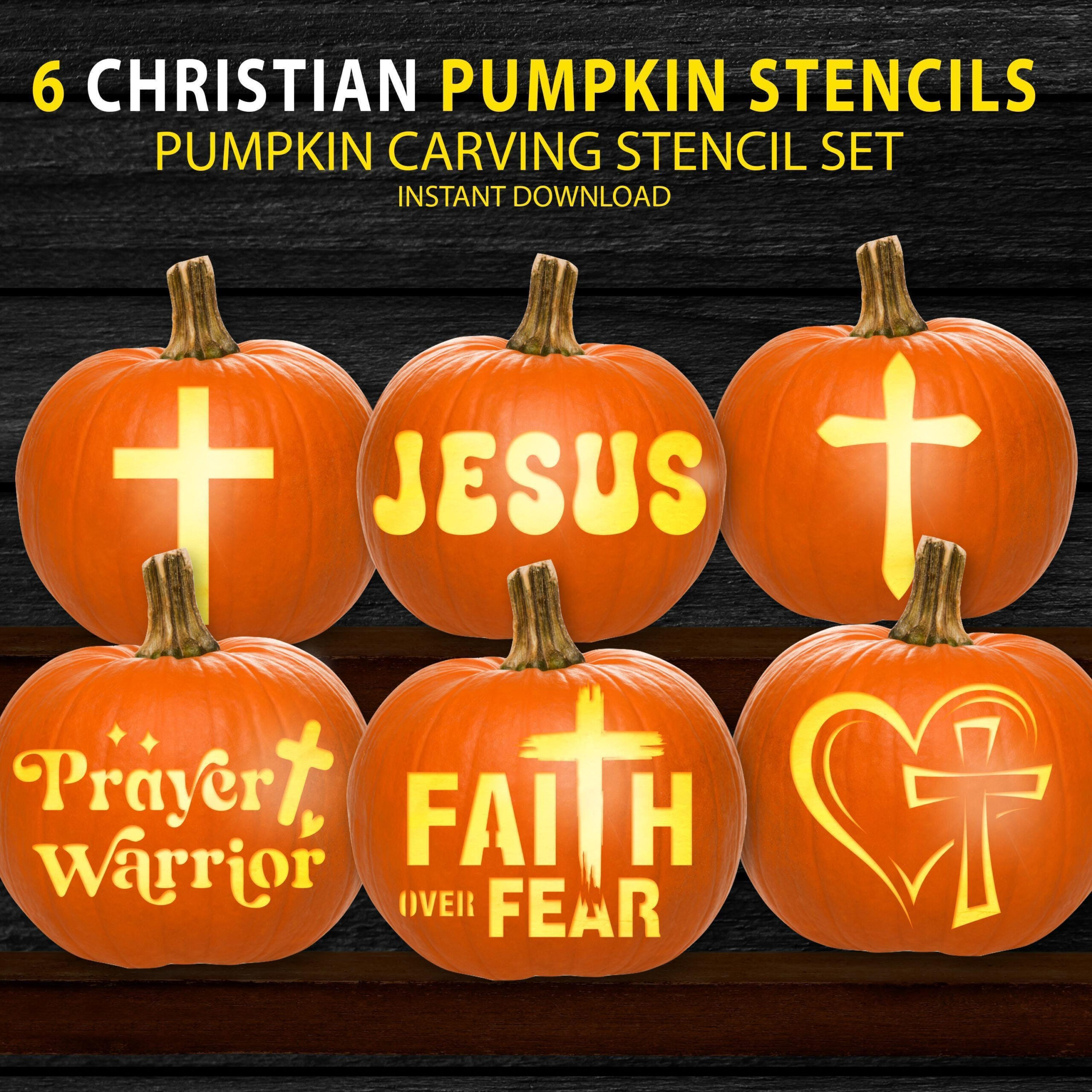 Jesus Pumpkin Stencil Set, Catholic Cross Pumpkin Carving Stencil in Printable Christian Pumpkin Carving Templates