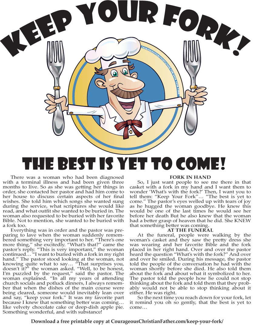 Keep Your Fork! The Best Is Yet To Come! An Inspiring Story regarding Keep Your Fork Printable