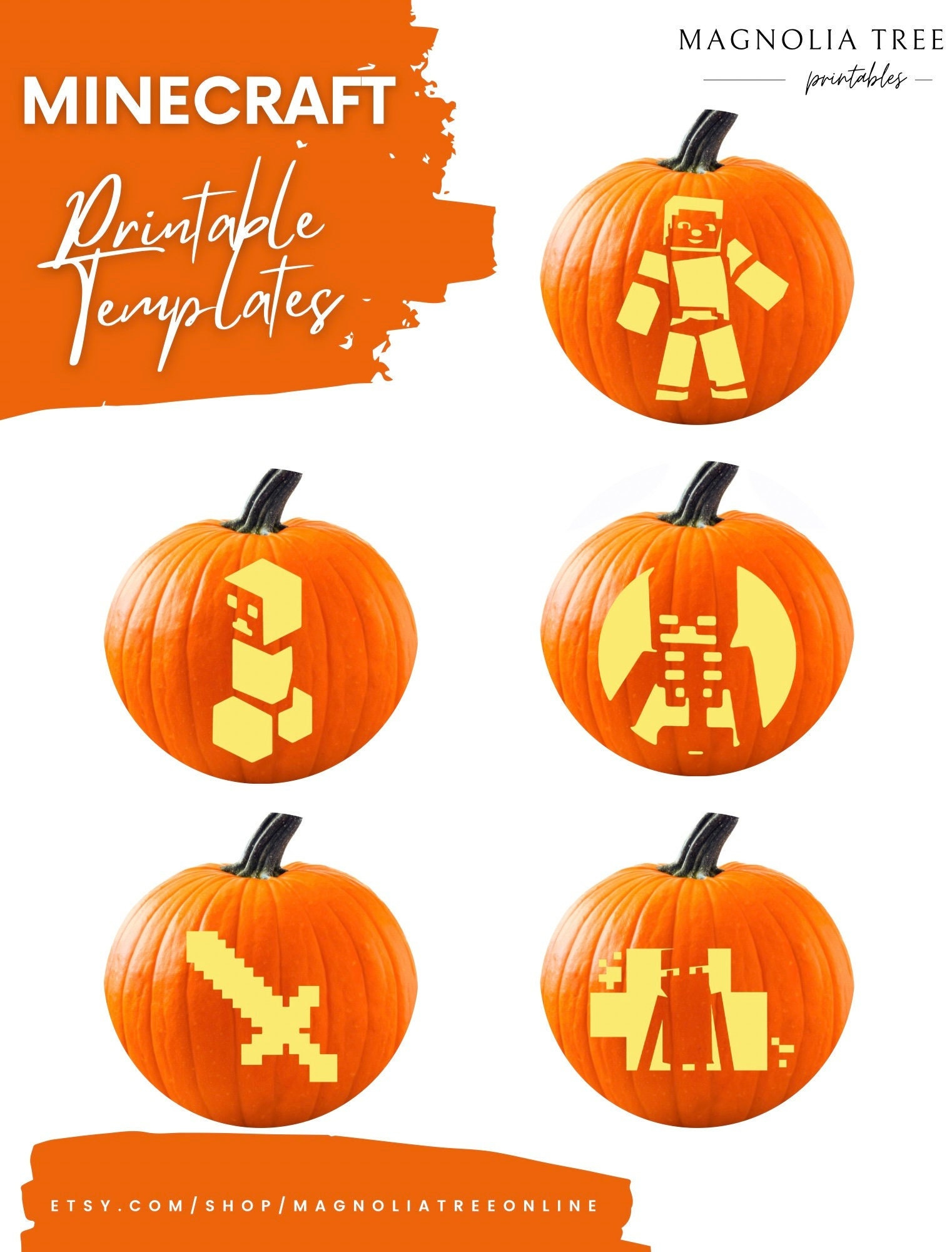 Minecraft Jack-O-Lantern Stencils | Minecraft Digital Download Printable  Pumpkin Carving Stencil Set (#017) regarding Minecraft Pumpkin Stencils Printable