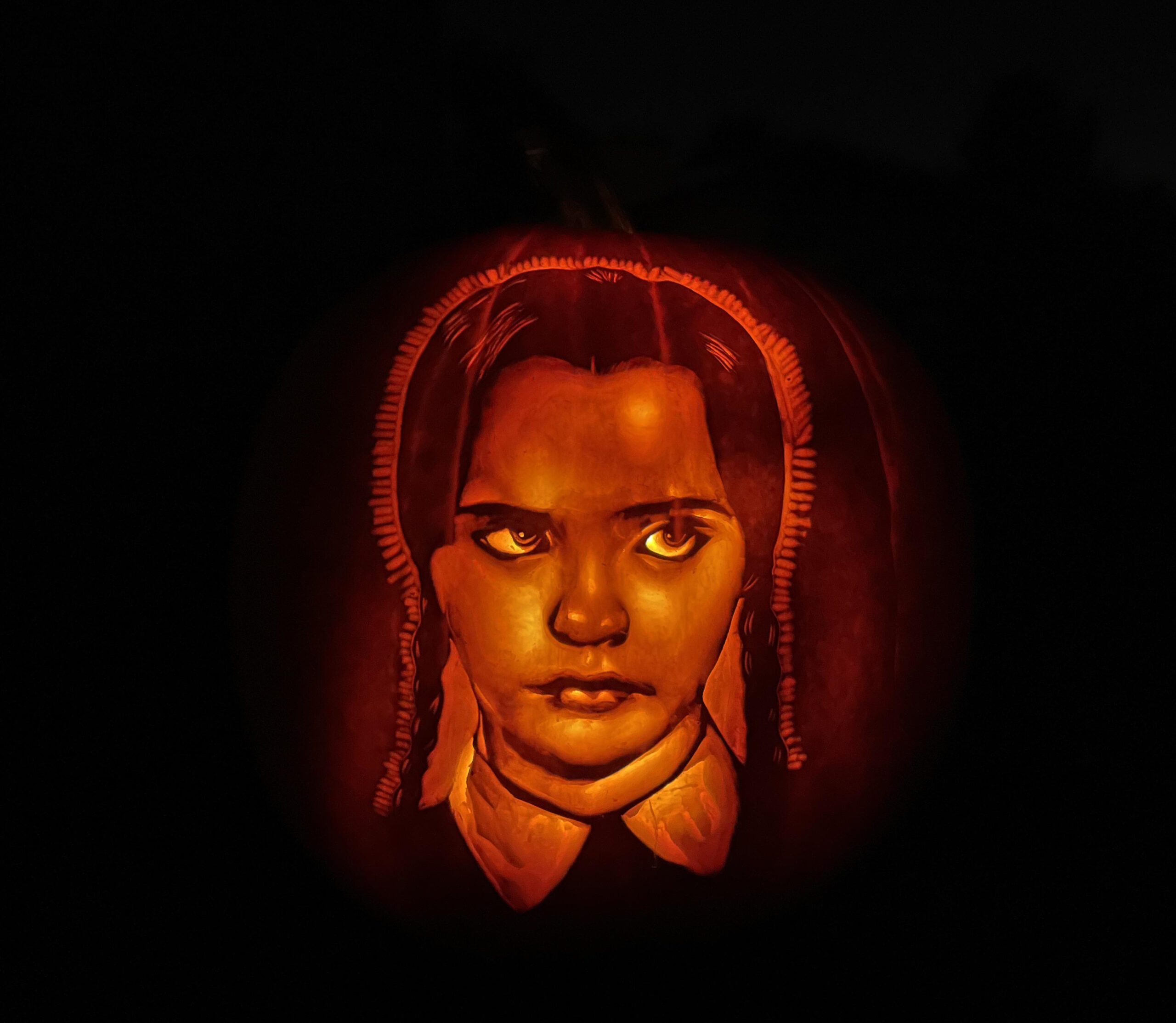 Miss Wednesday Addams Pumpkin Carving : R/Halloween throughout Wednesday Addams Pumpkin Stencil Printable