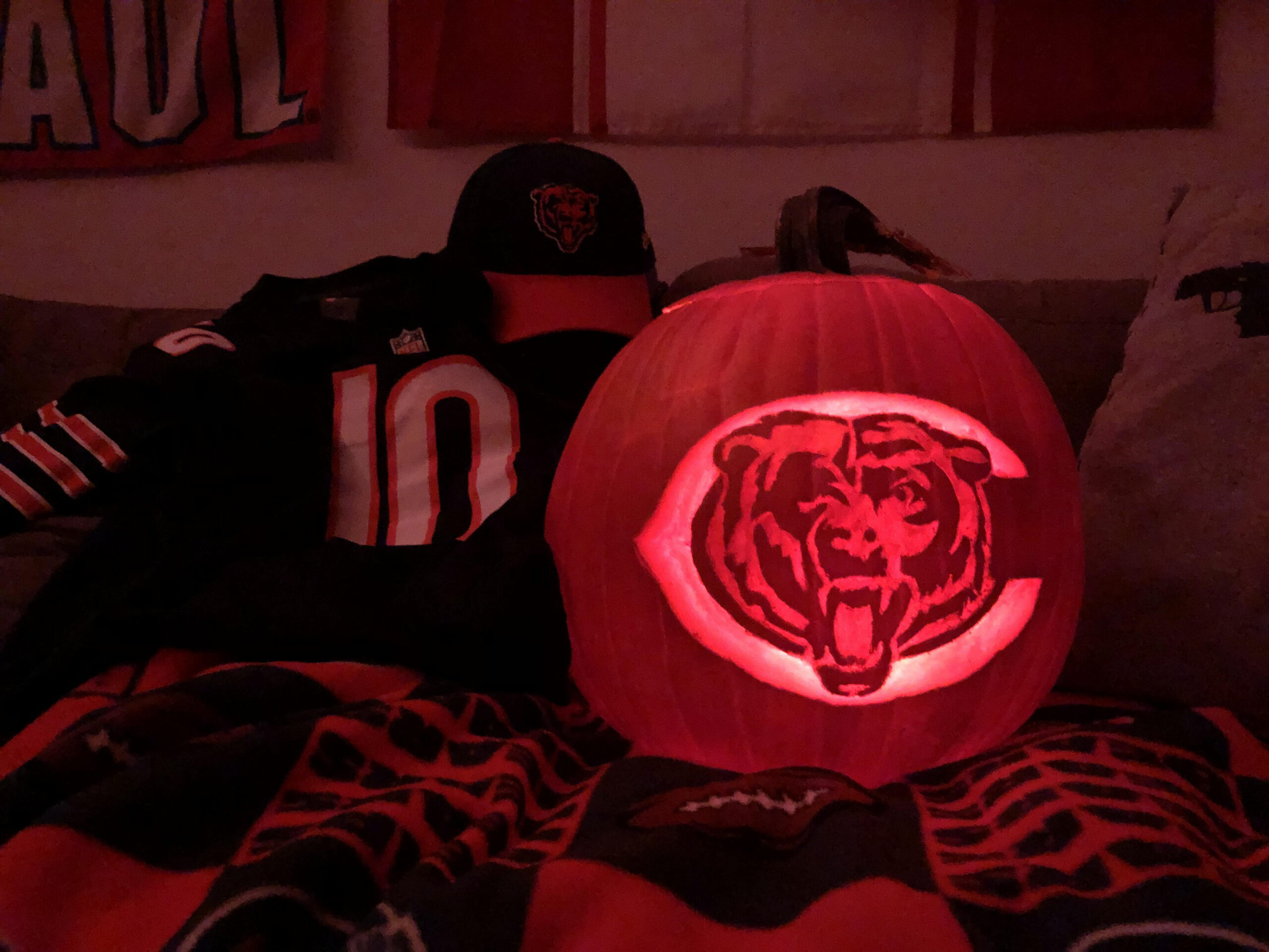 One Of My Pumpkin Carvings From This Year :) Bear Down : R/Chibears pertaining to Chicago Bears Pumpkin Stencil Printable