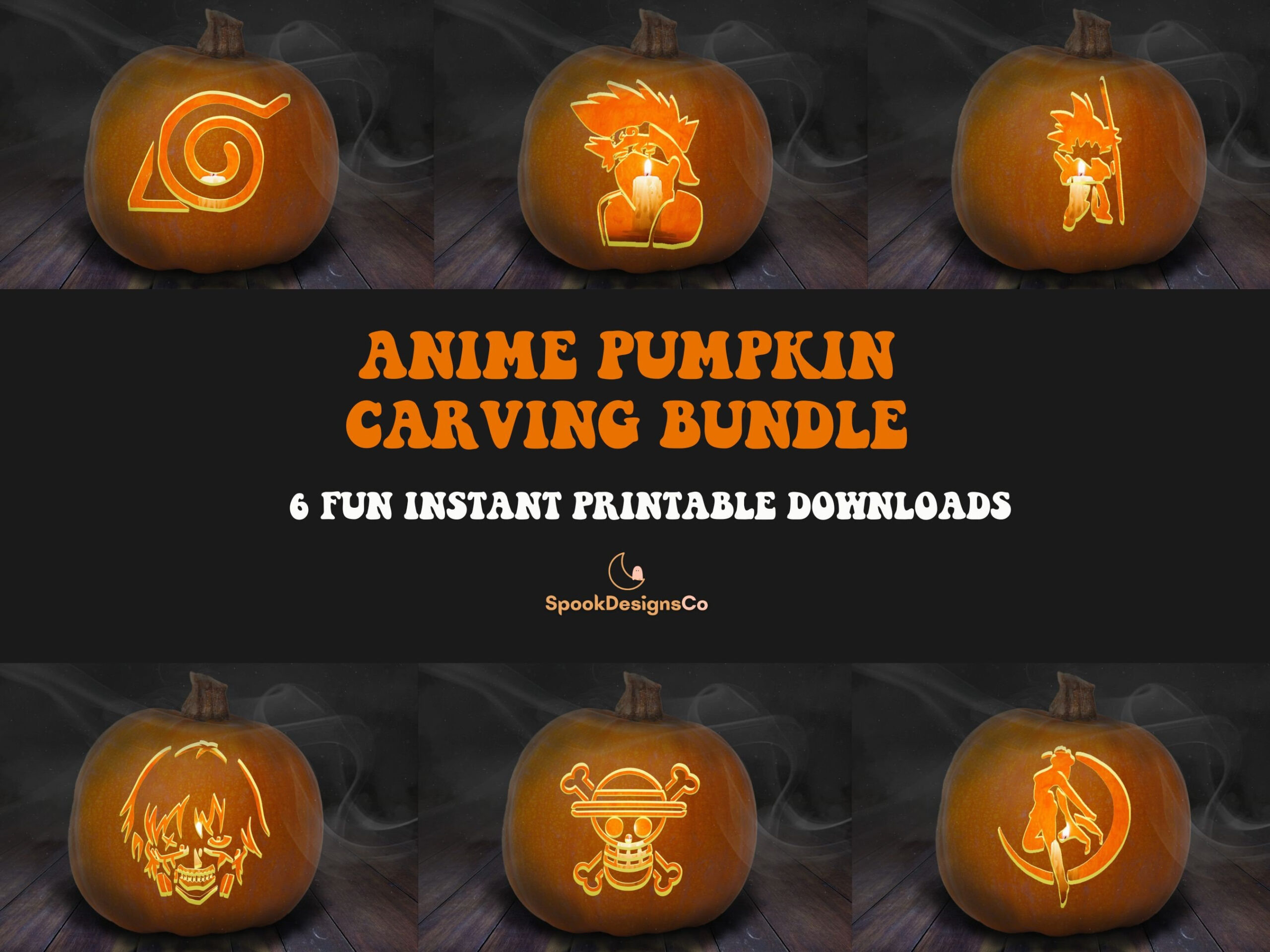 Printable Anime Pumpkin Stencil Bundle | Characters Favorite with Anime Pumpkin Stencils Printable