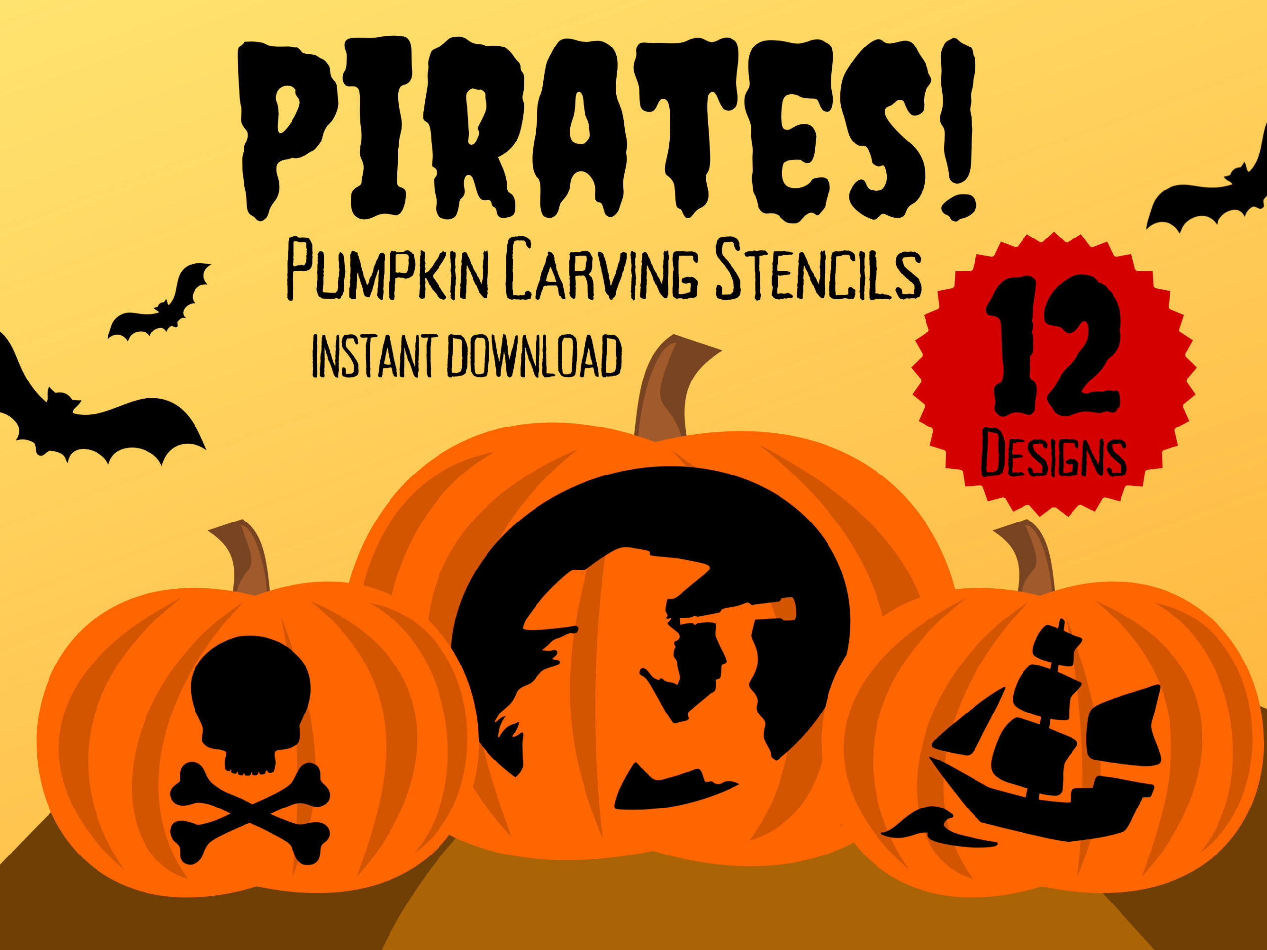 Printable Pirate Pumpkin Carving Stencils For Halloween | 12 in Pirate Pumpkin Stencil Printable